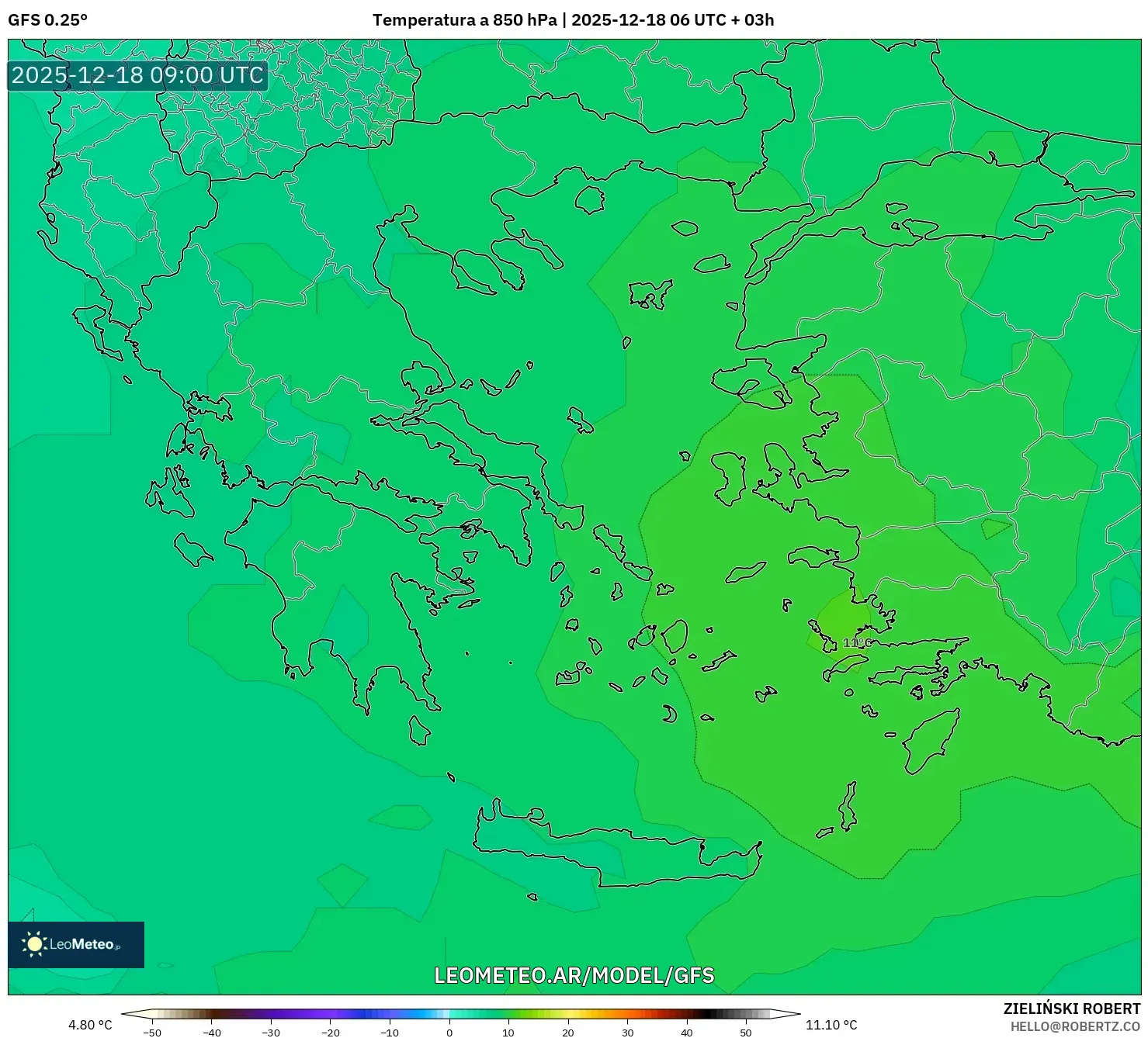 GFS model - Grecia, Temperatura a 850 hPa