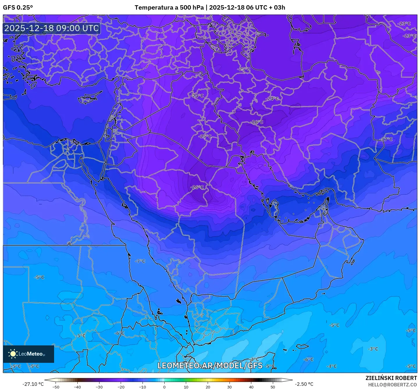 GFS model - Oriente Medio, Temperatura a 500 hPa