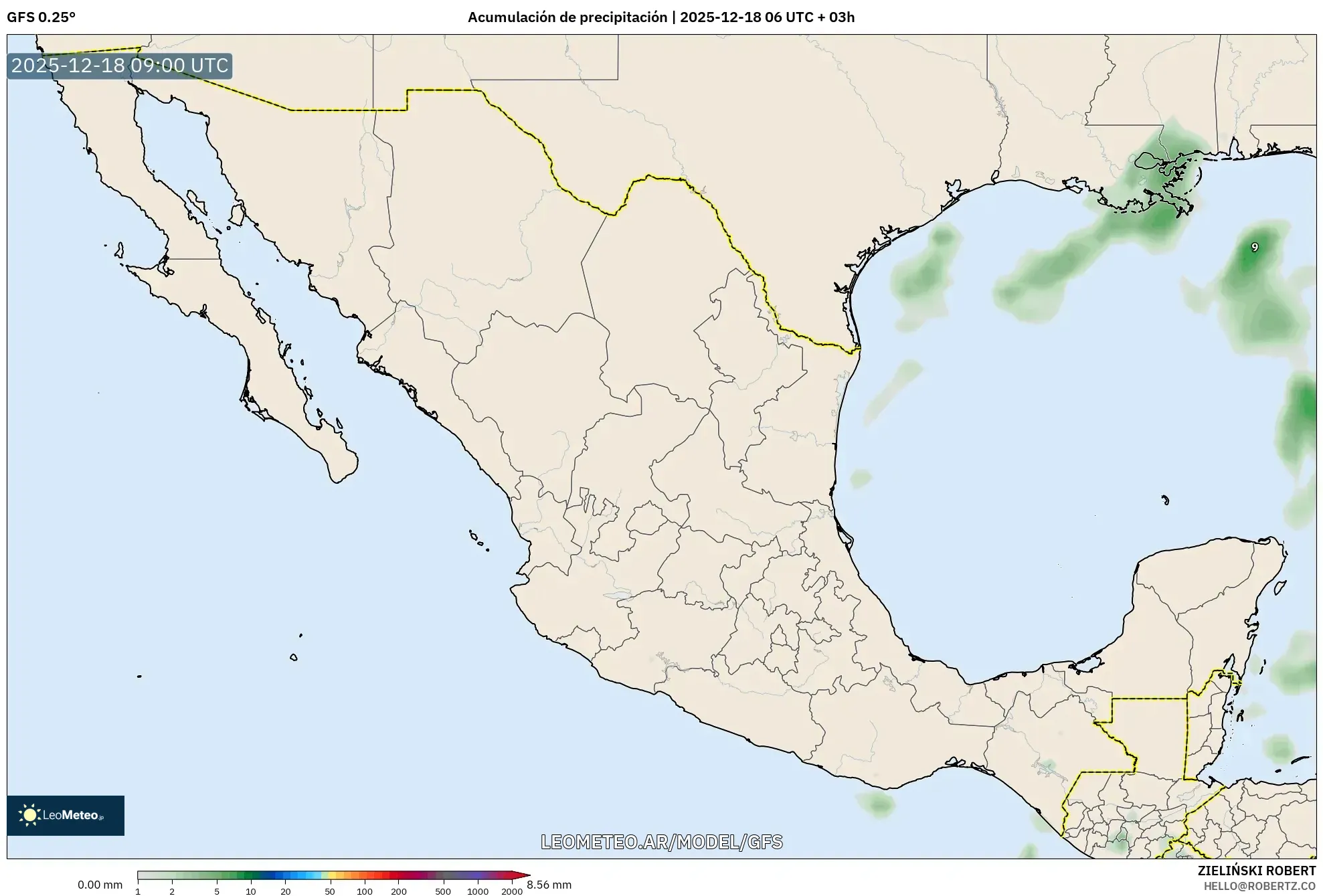 GFS model - México, Acumulación de precipitación