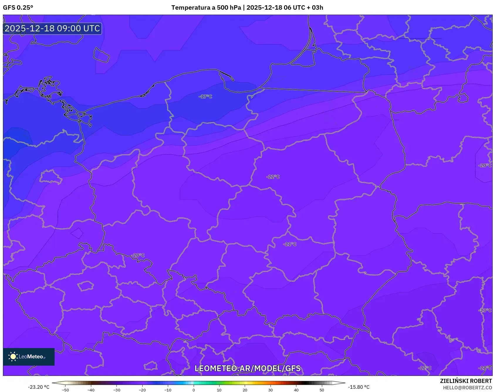 GFS model - Polonia, Temperatura a 500 hPa