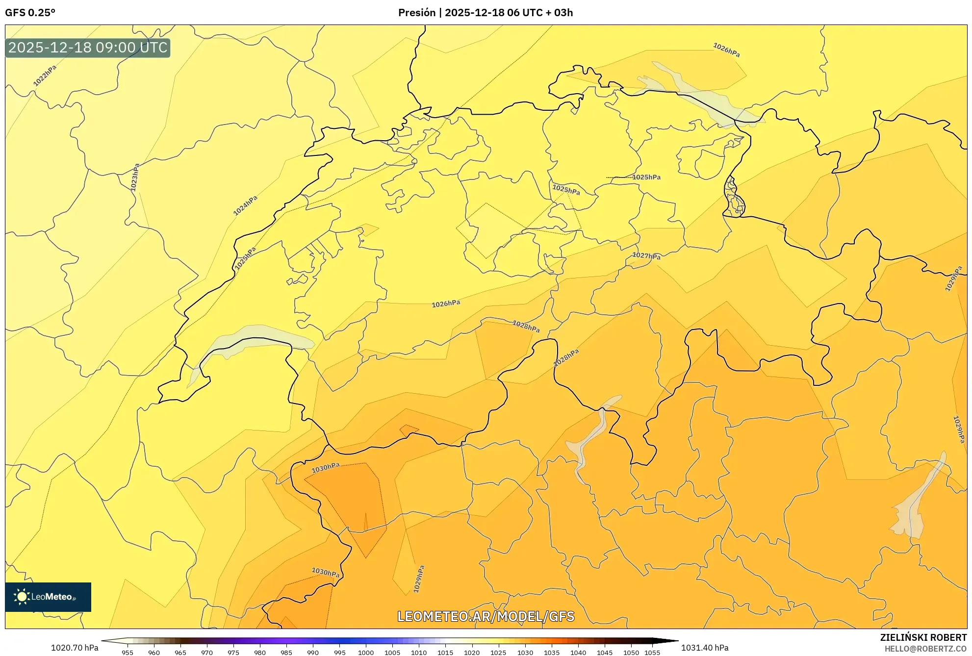 GFS model - Suiza, Presión
