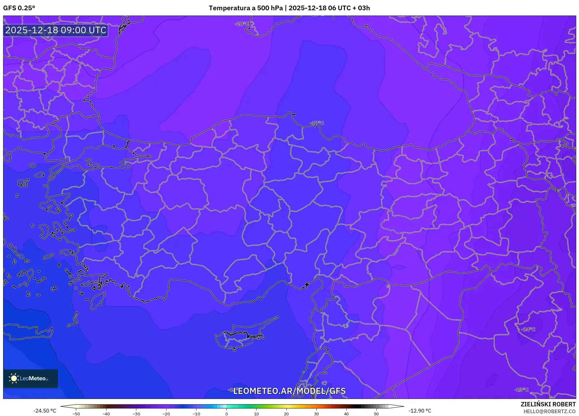 GFS model - Turquía, Temperatura a 500 hPa