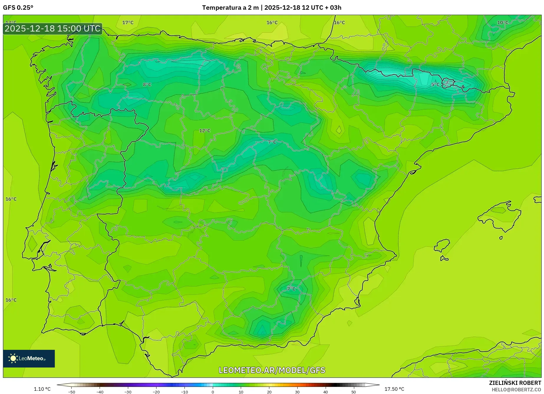 GFS model - España, Temperatura a 2 m