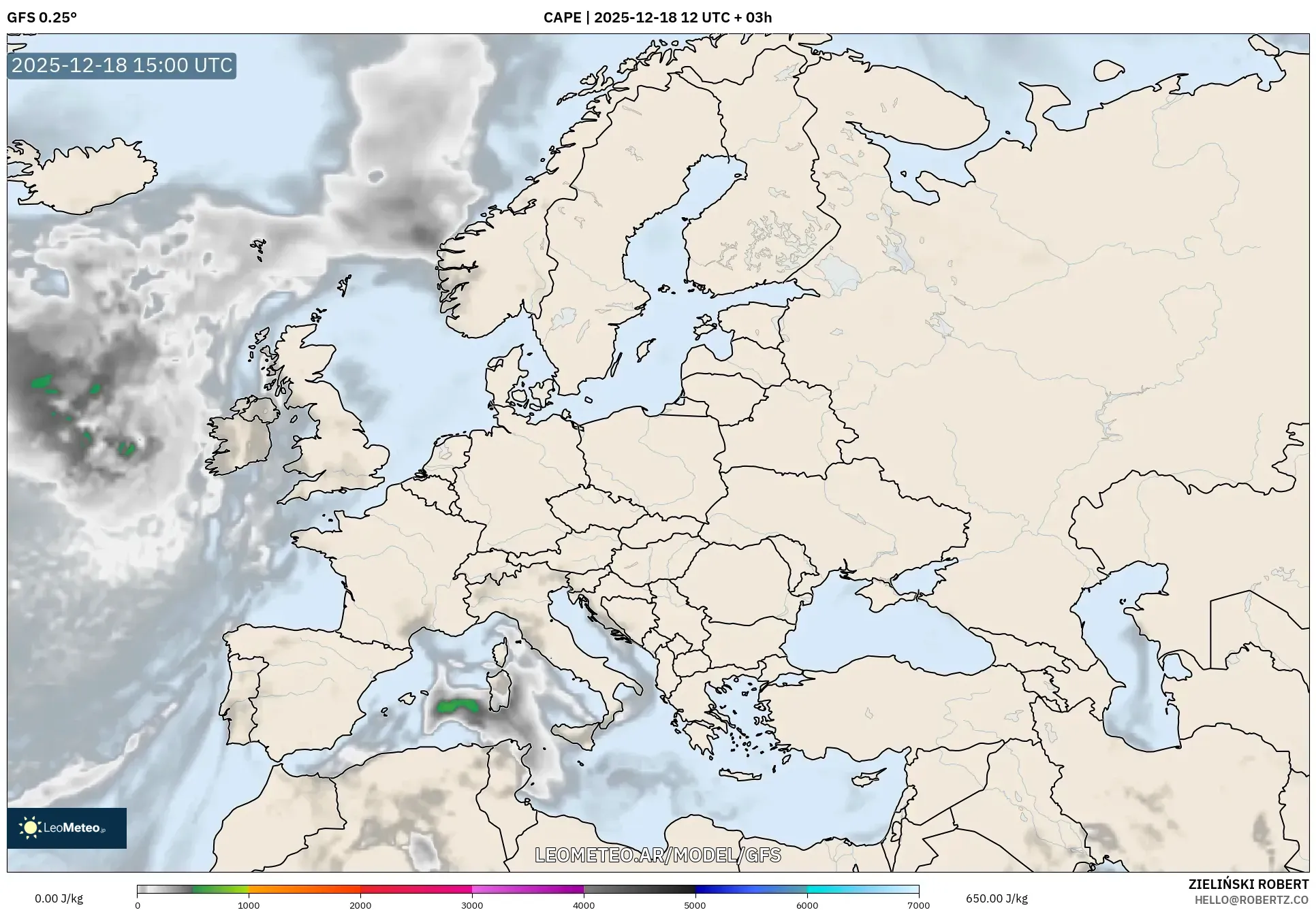 GFS model - Europa, CAPE