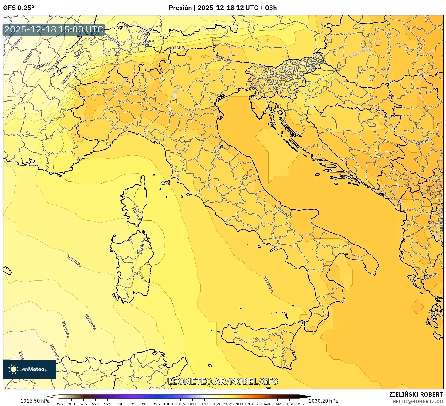GFS model - Italia, Presión