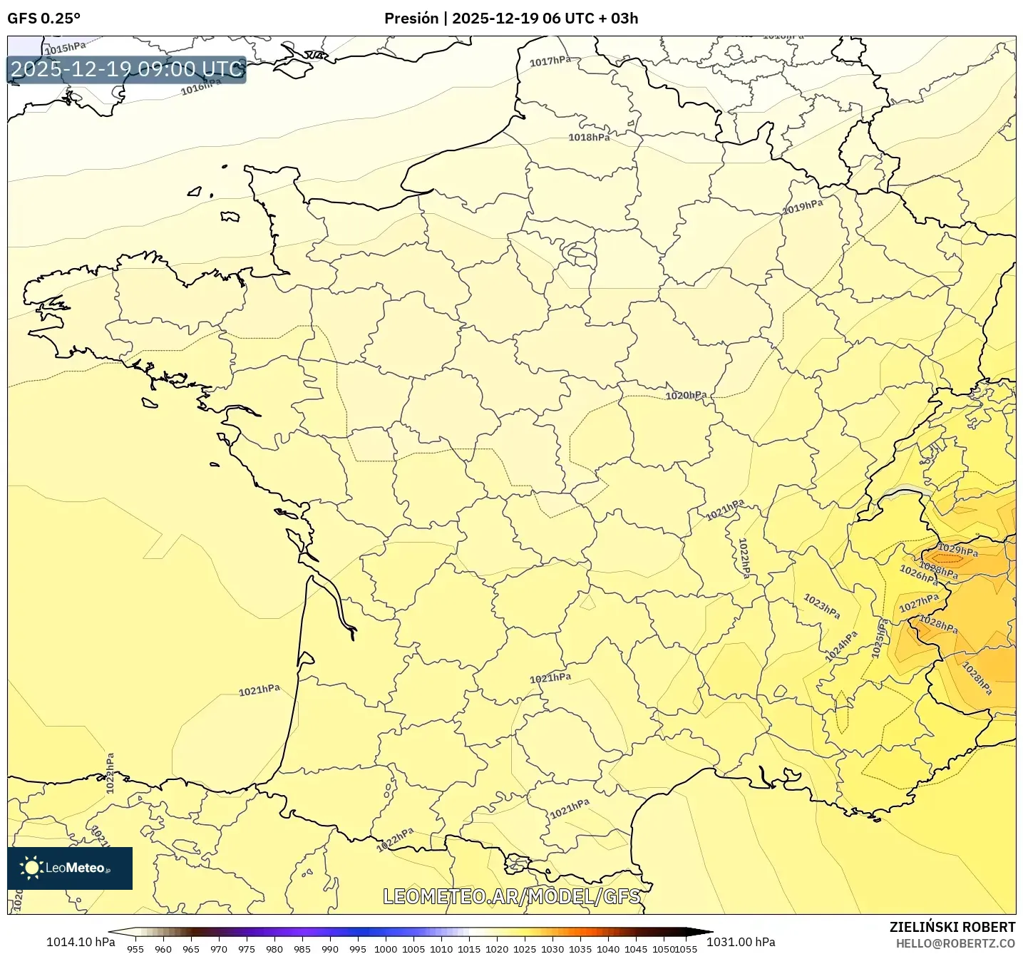 GFS model - Francia, Presión