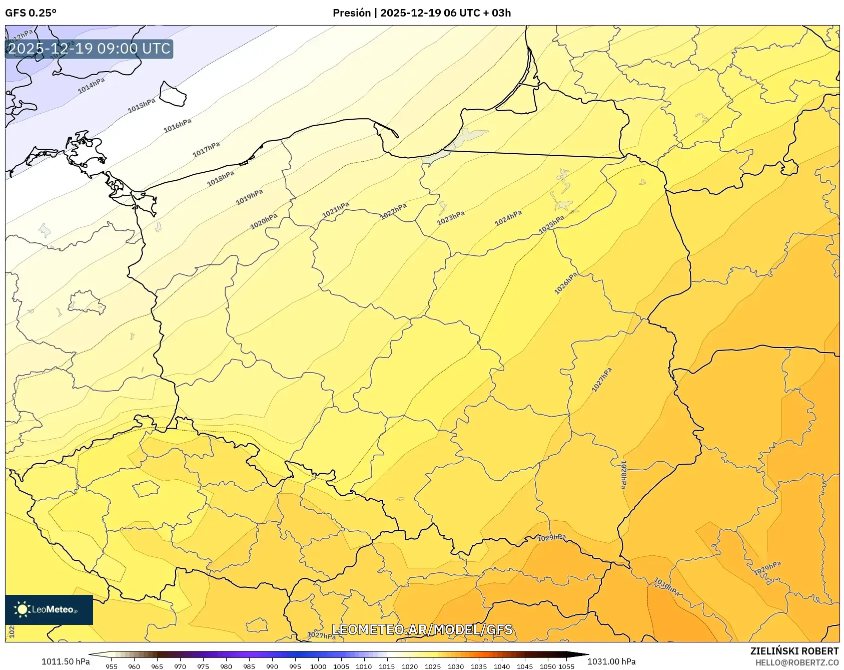 GFS model - Polonia, Presión