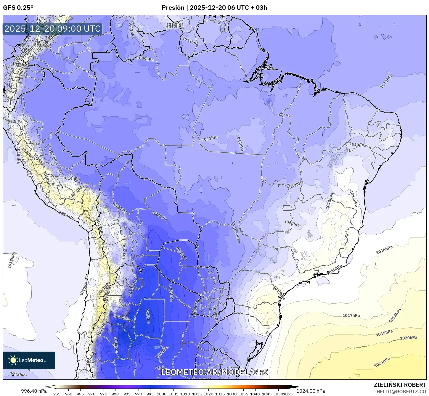 GFS model - Brasil, Presión