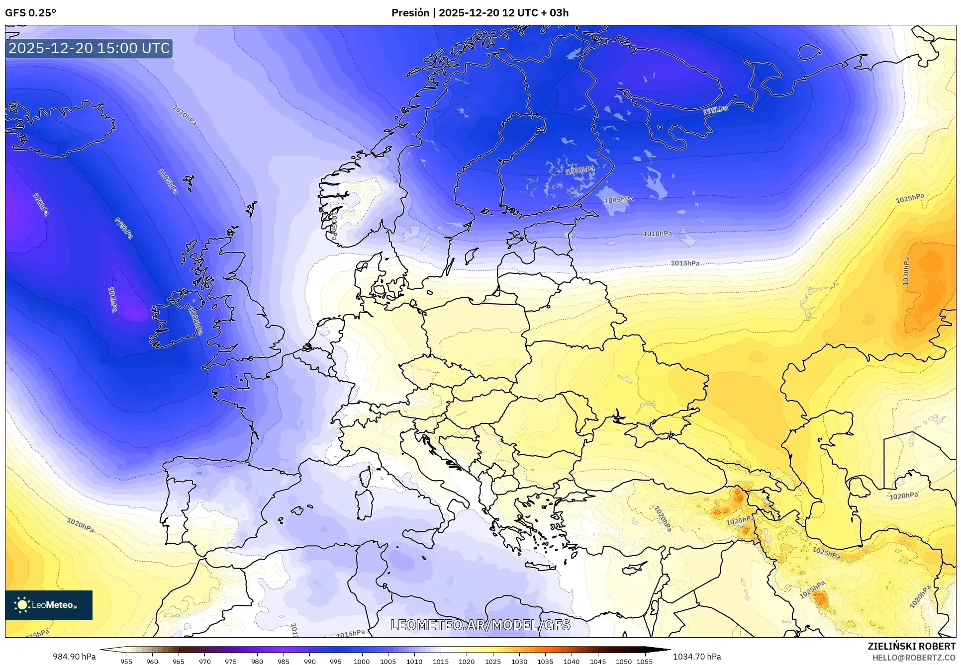 GFS model - Europa, Presión