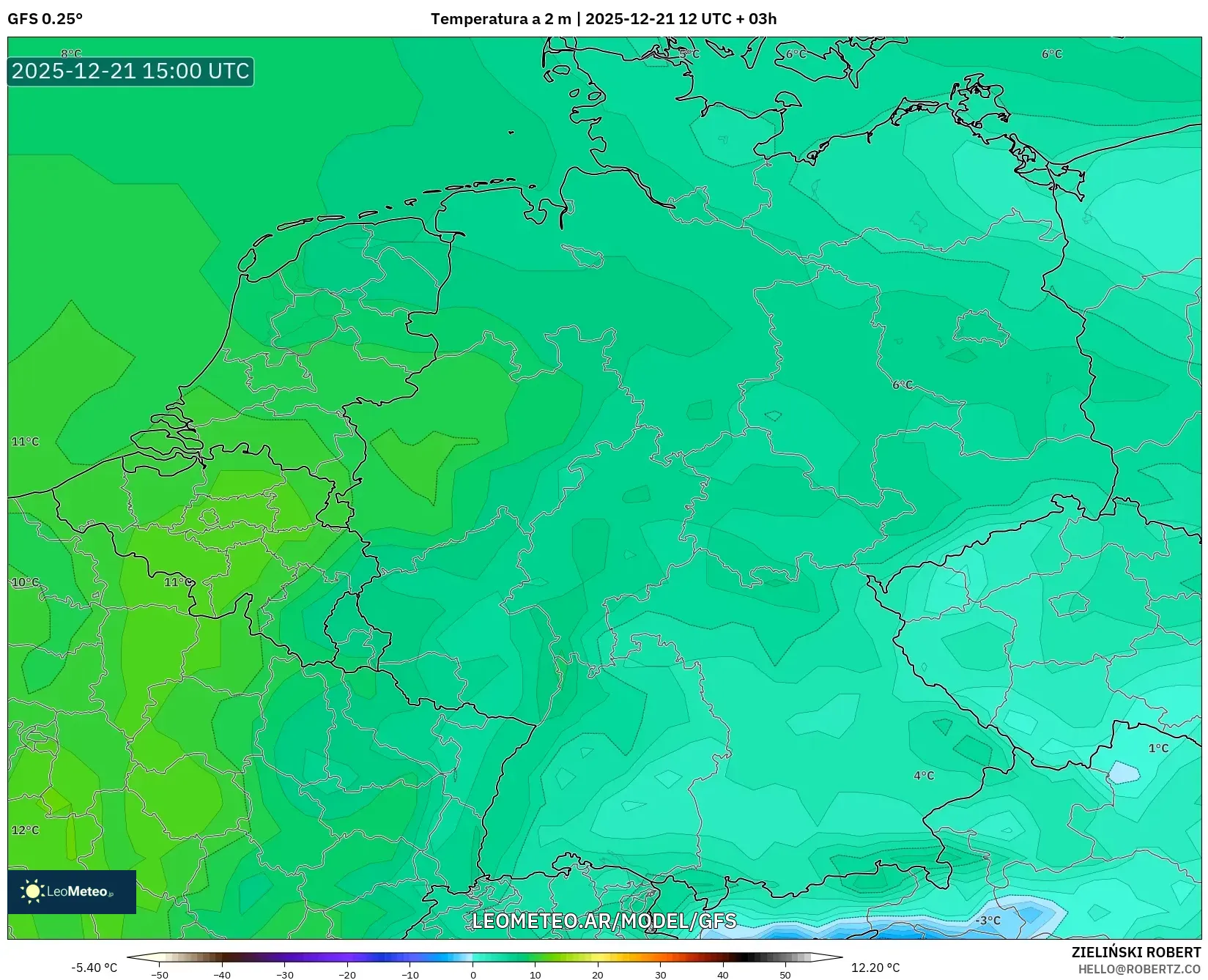GFS model - Alemania, Temperatura a 2 m