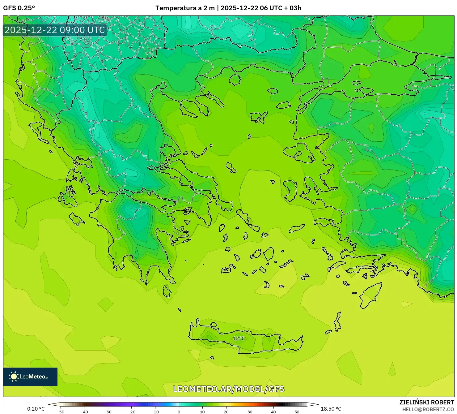 GFS model - Grecia, Temperatura a 2 m