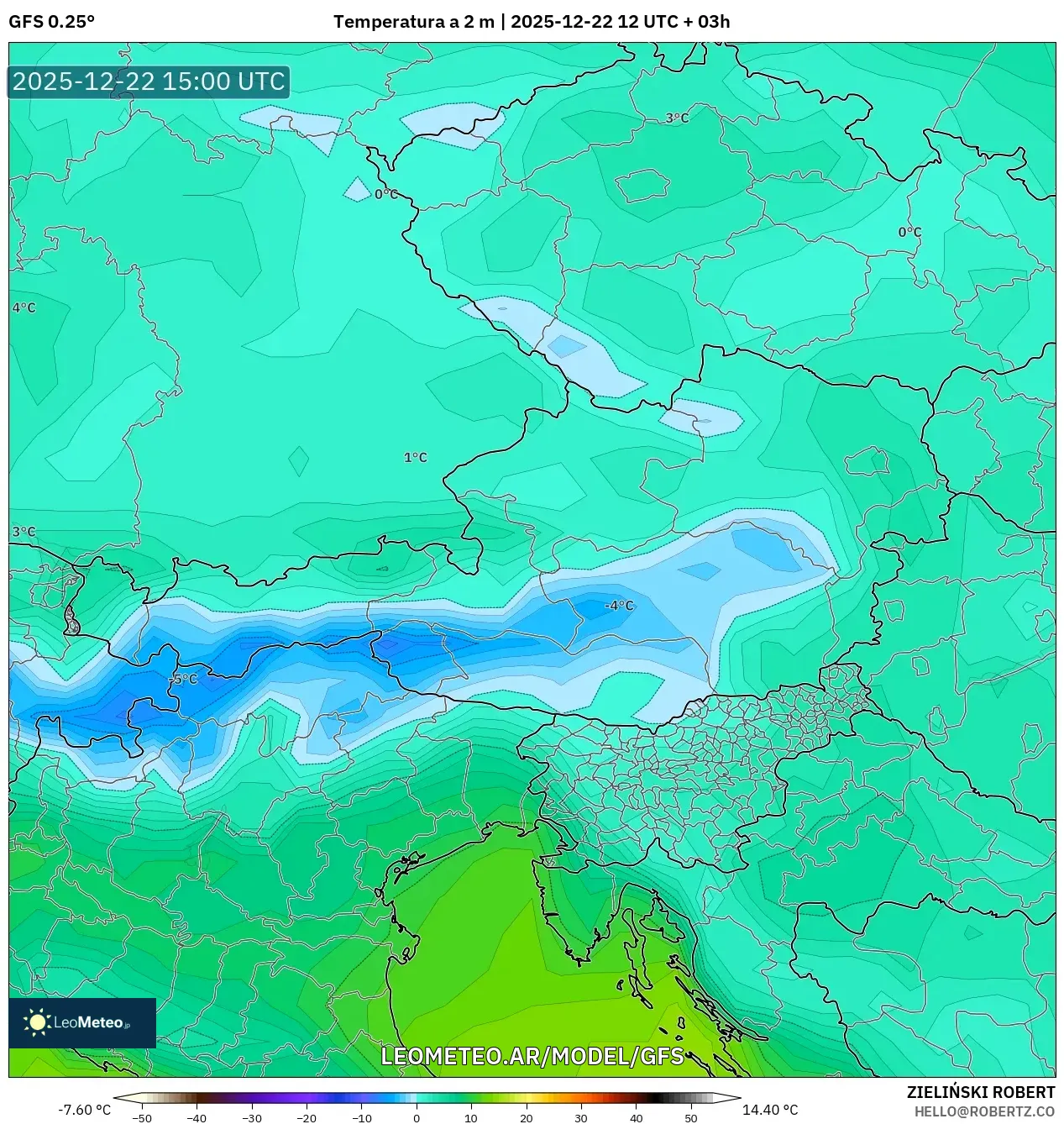 GFS model - Austria, Temperatura a 2 m