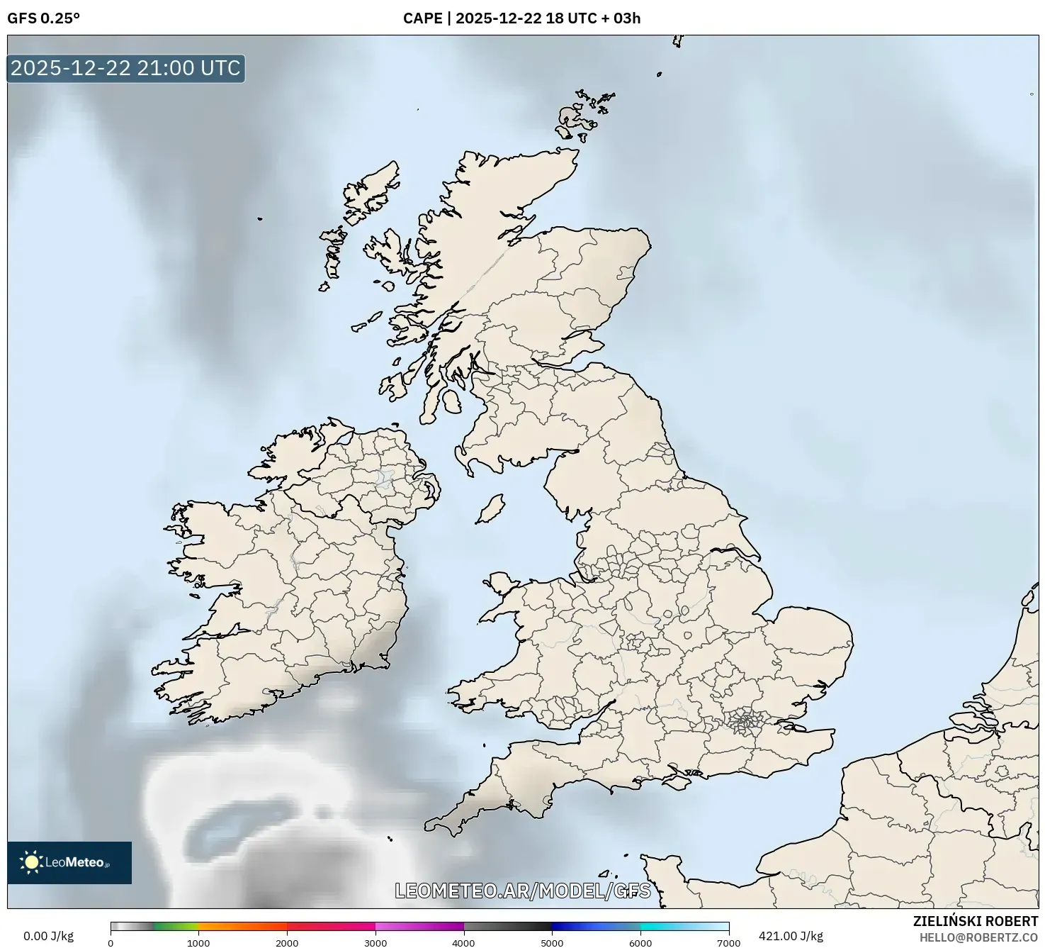 GFS model - Reino Unido, CAPE