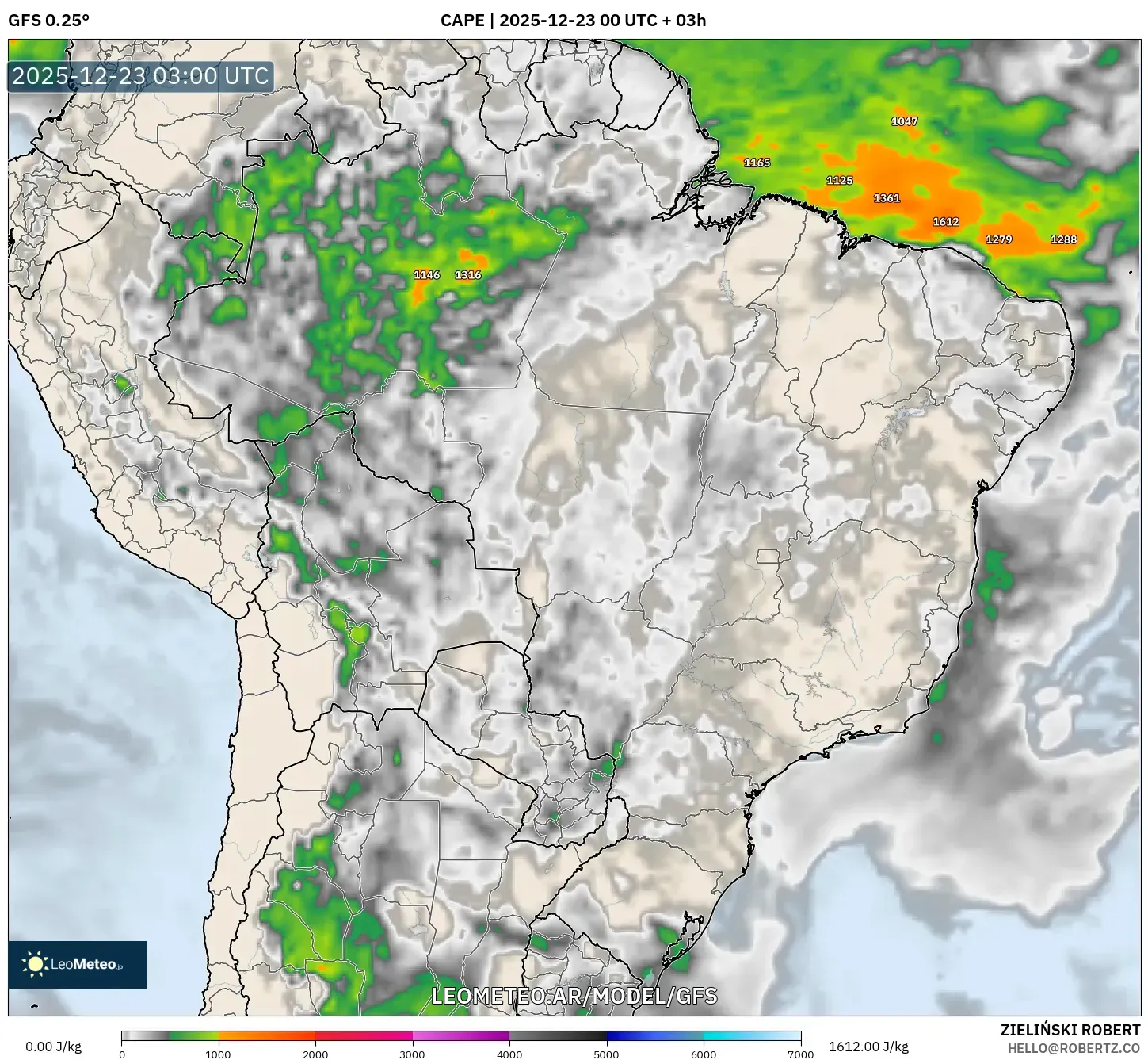 GFS model - Brasil, CAPE