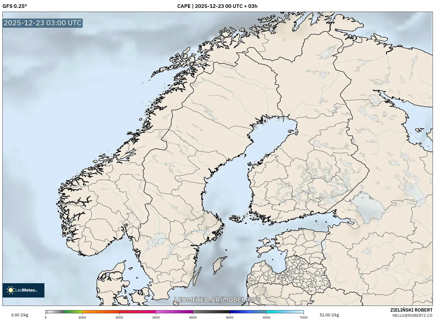 GFS model - Escandinavia, CAPE