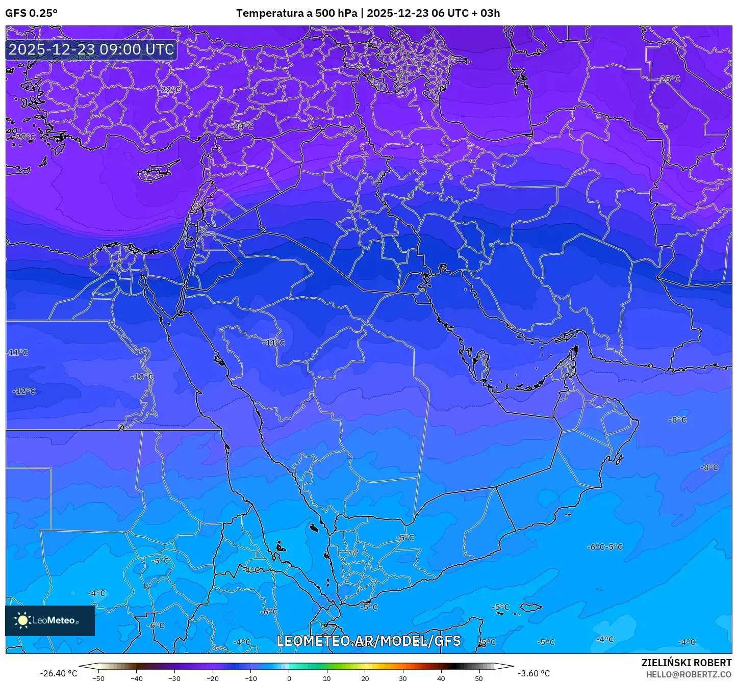 GFS model - Oriente Medio, Temperatura a 500 hPa