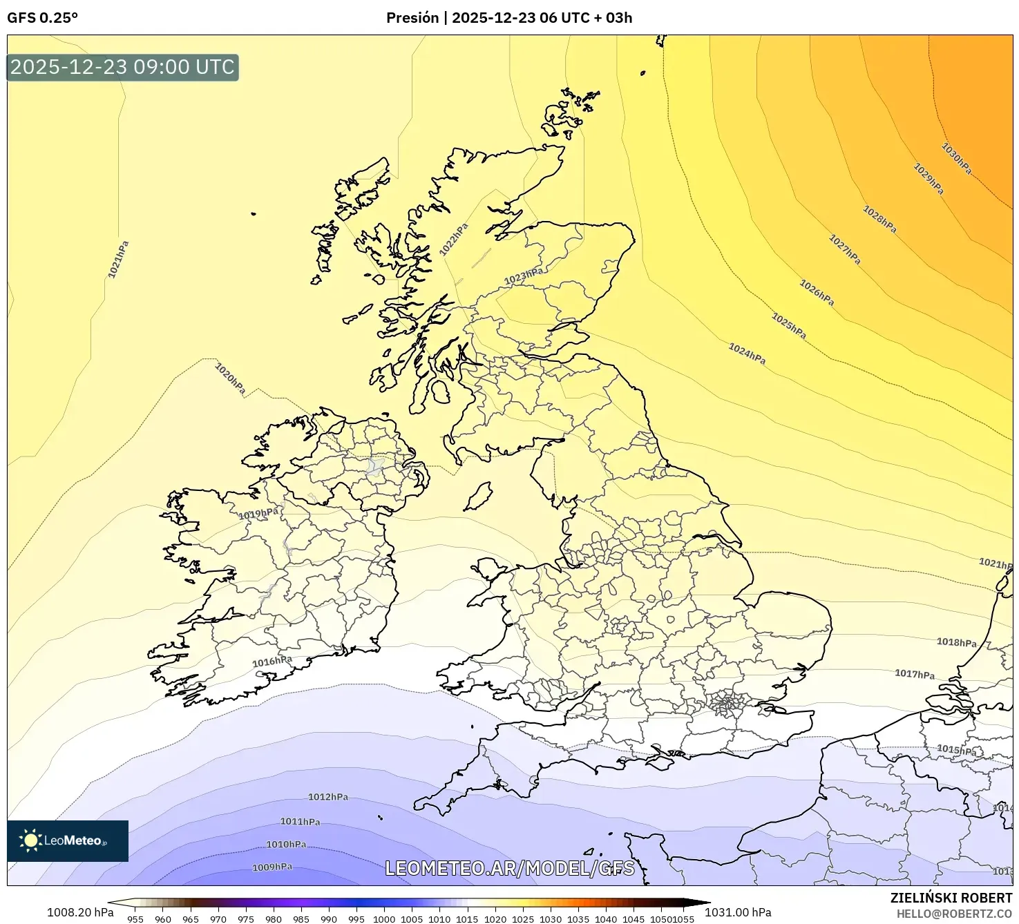 GFS model - Reino Unido, Presión