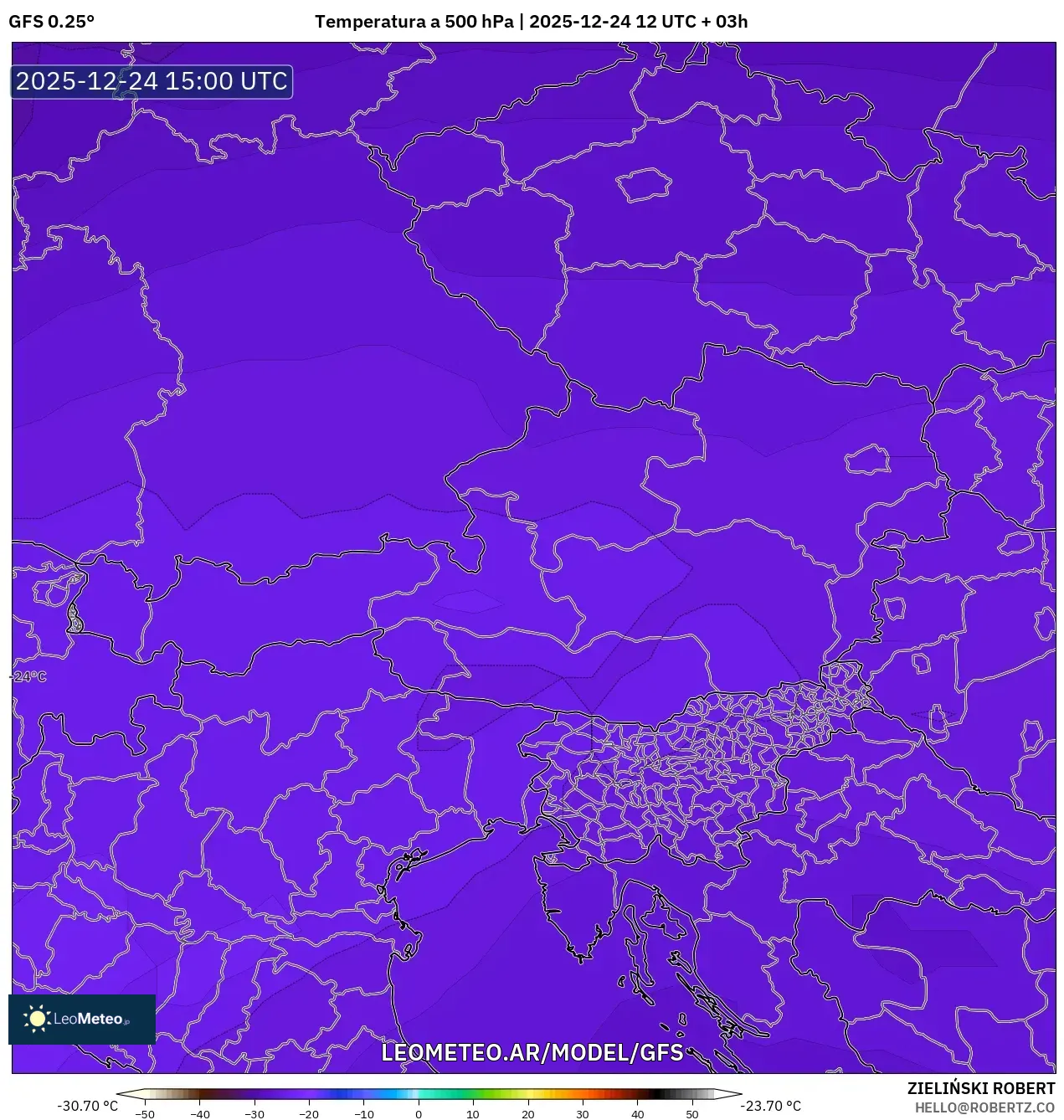 GFS model - Austria, Temperatura a 500 hPa