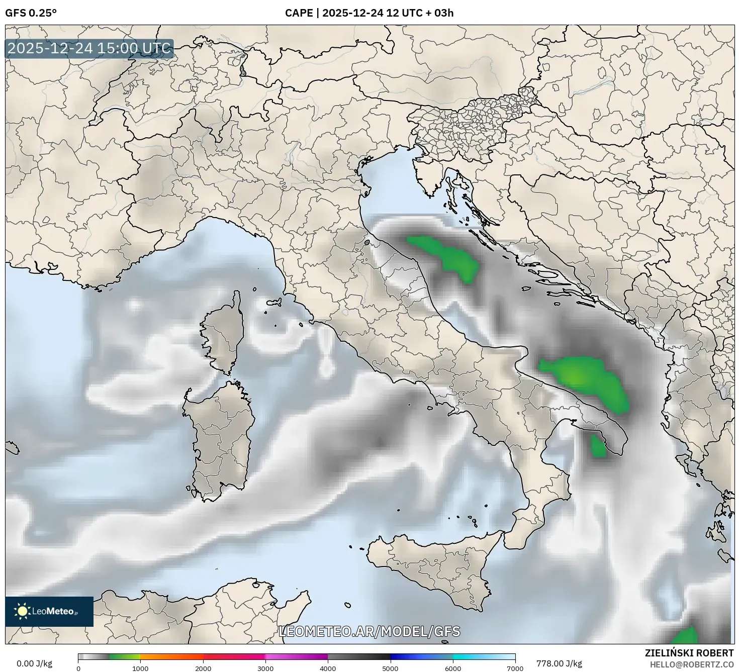 GFS model - Italia, CAPE