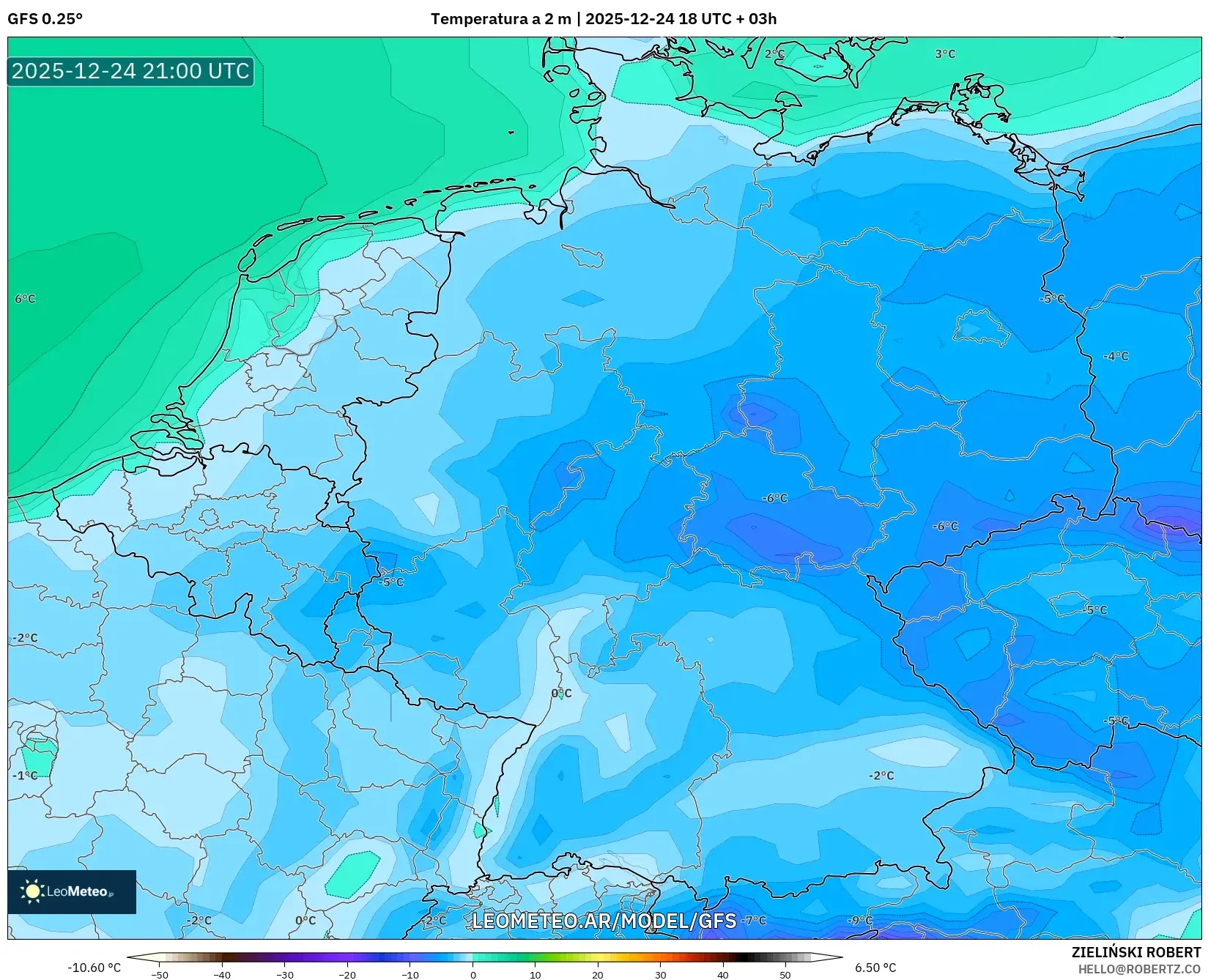 GFS model - Niemcy, Temperatura na 2 m