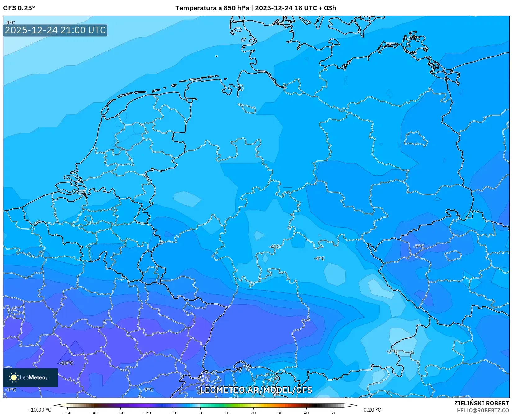 GFS model - Niemcy, Temperatura na 850 hPa