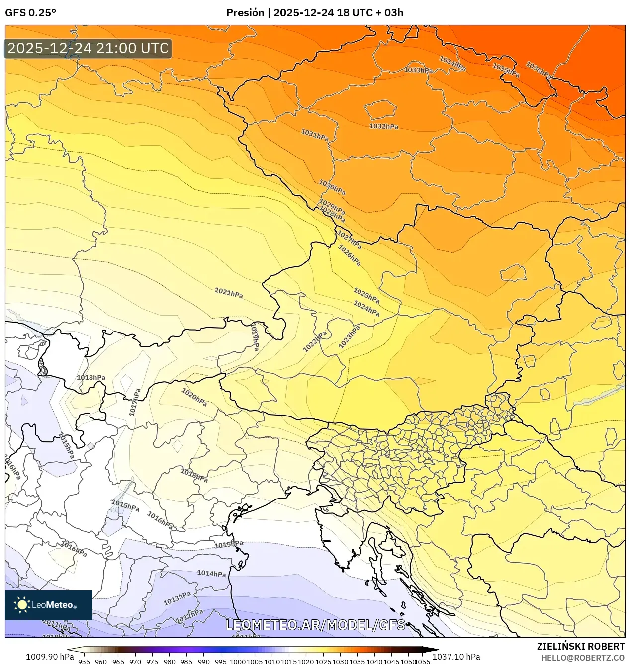 GFS model - Austria, Ciśnienie