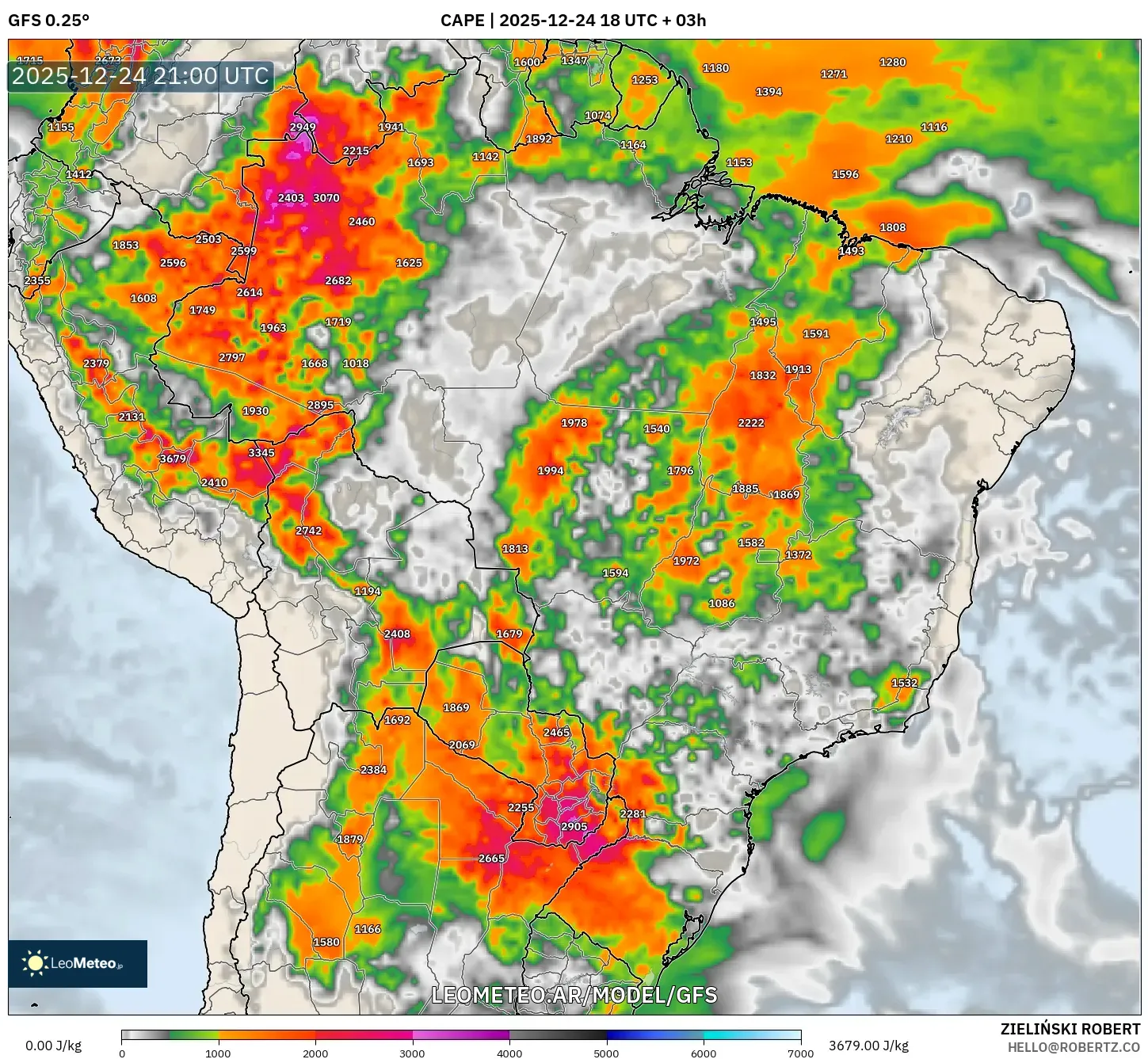 GFS model - Brazylia, CAPE