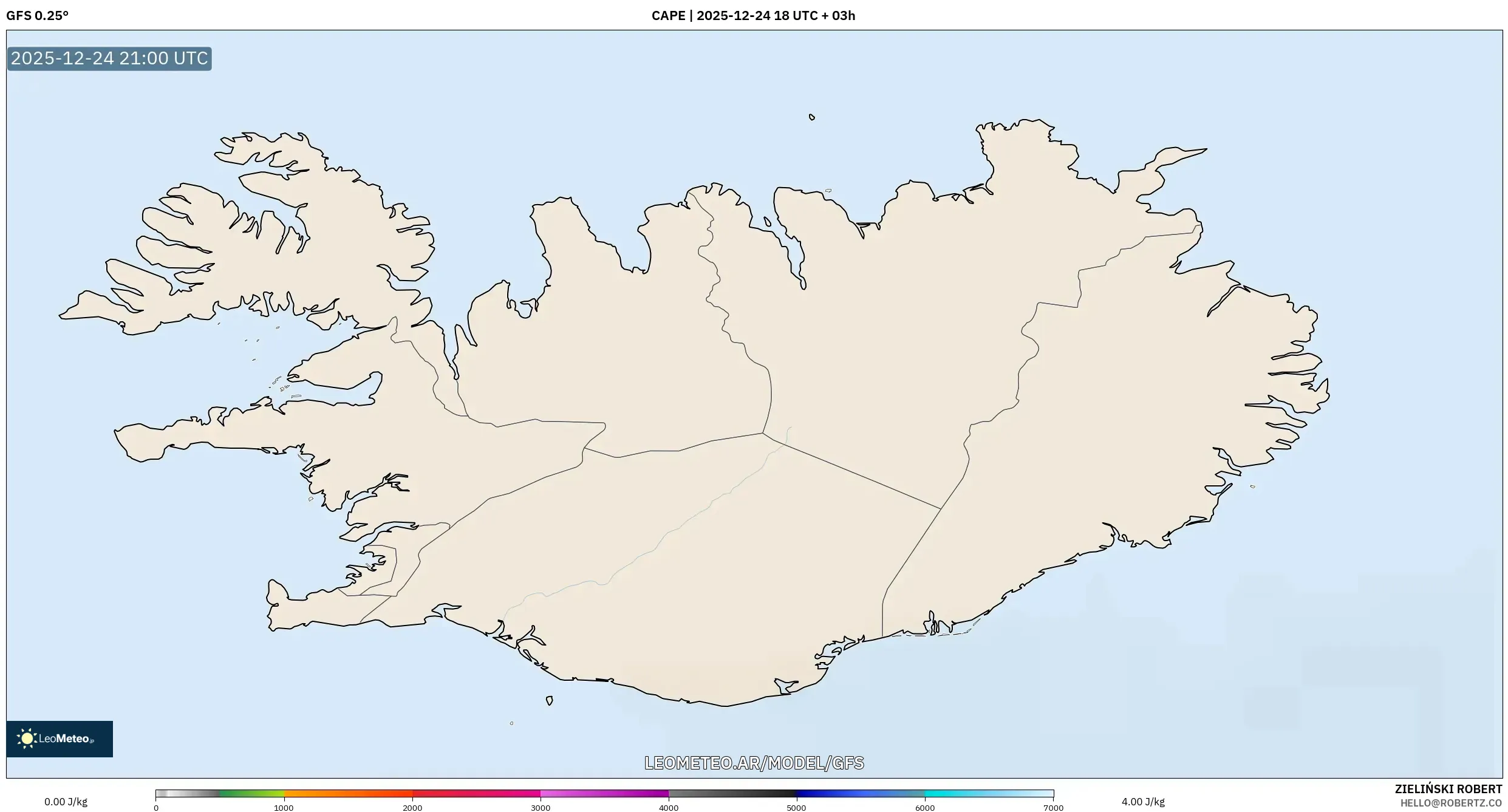 GFS model - Islandia, CAPE