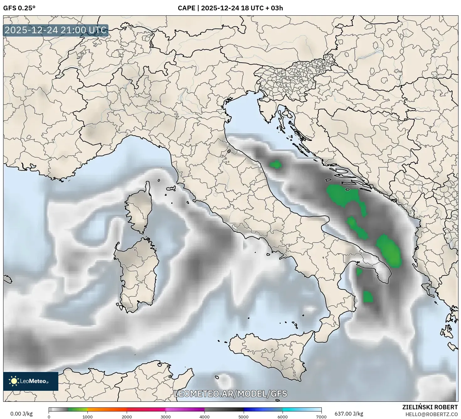 GFS model - Italia, CAPE