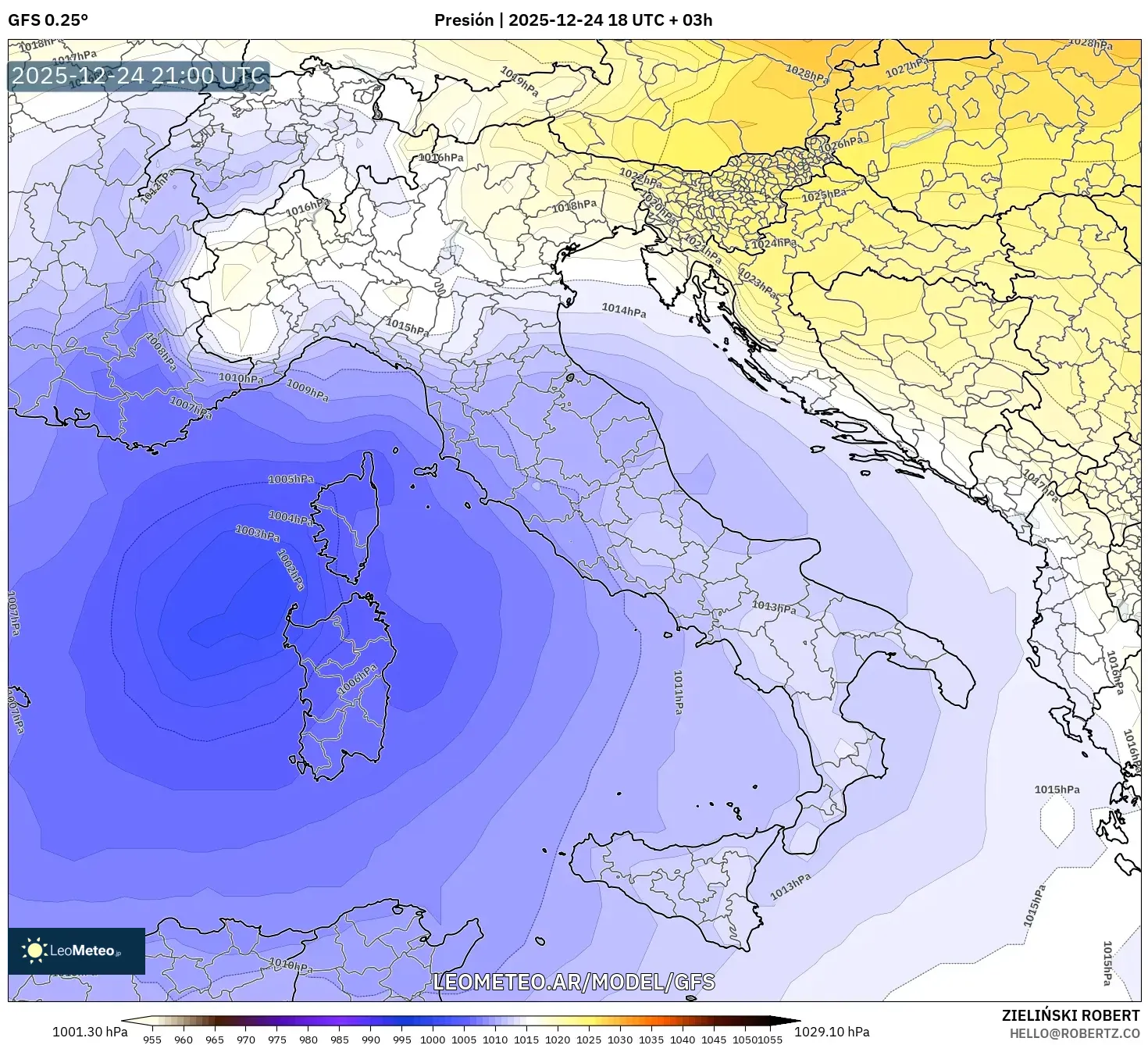 GFS model - Włochy, Ciśnienie