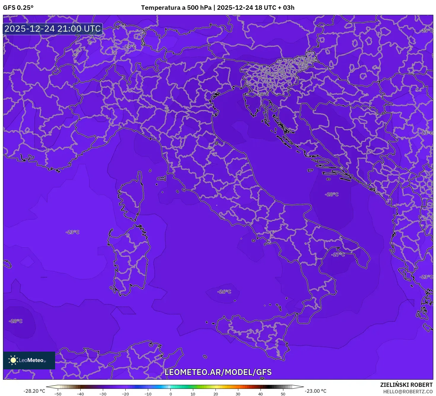 GFS model - Włochy, Temperatura na 500 hPa
