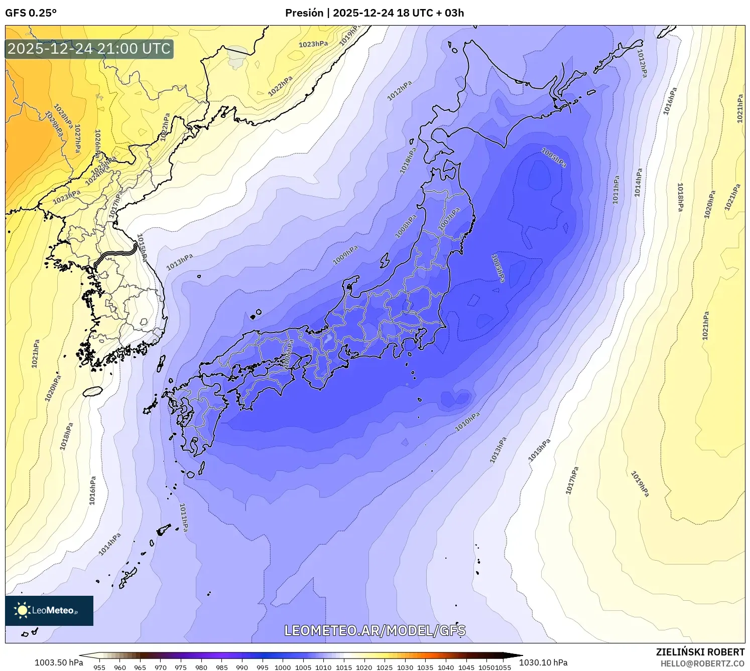GFS model - Japonia, Ciśnienie