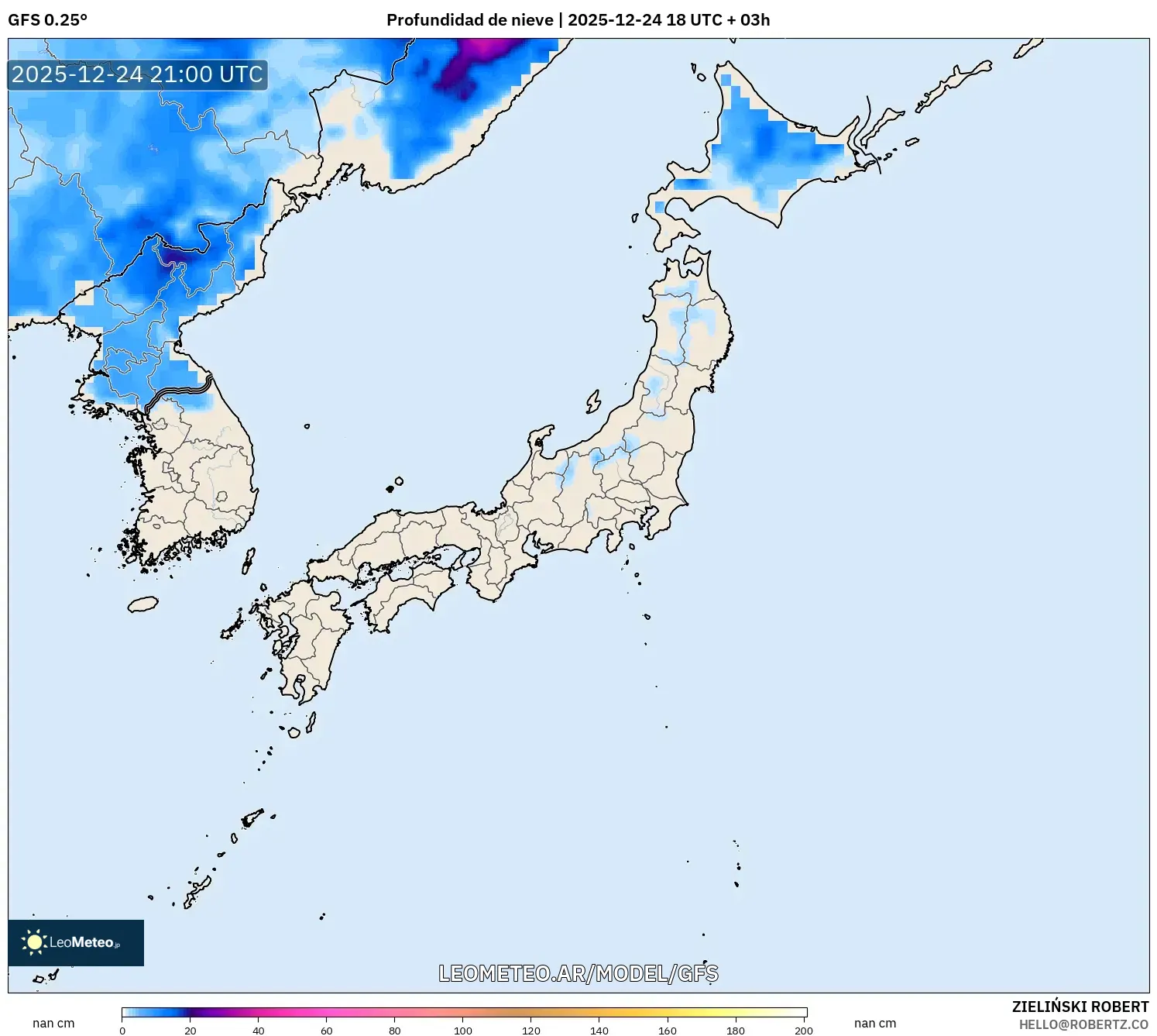 GFS model - Japonia, Pokrywa śnieżna