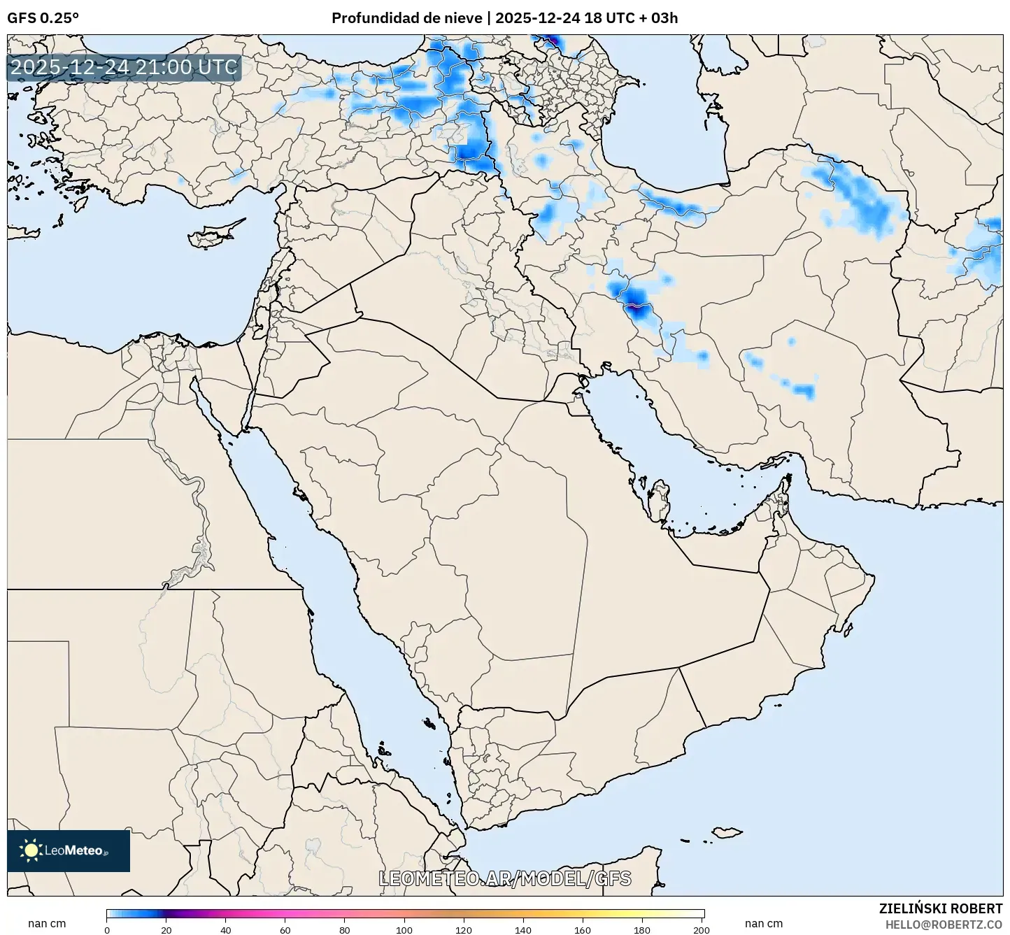 GFS model - Bliski Wschód, Pokrywa śnieżna