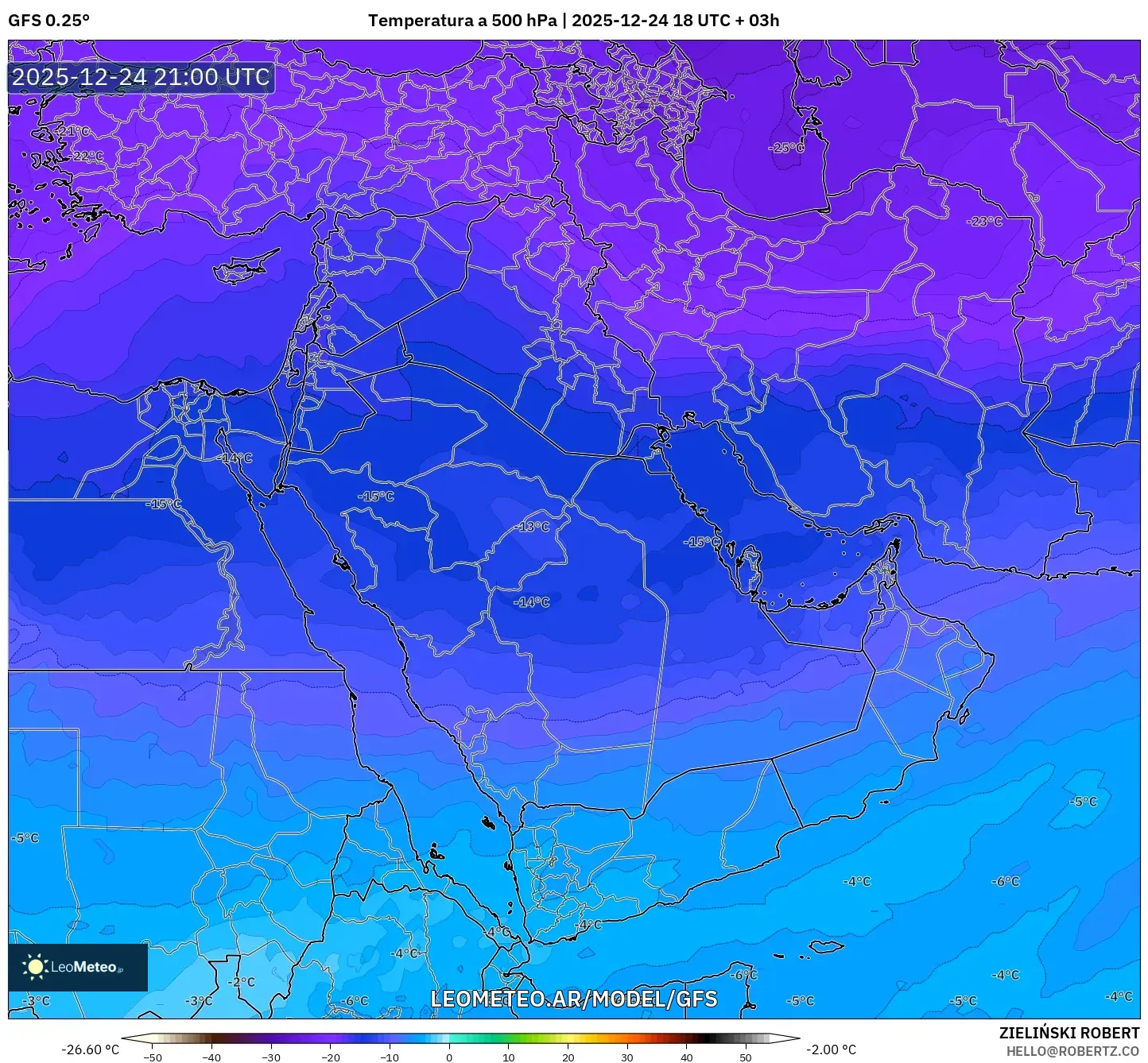 GFS model - Bliski Wschód, Temperatura na 500 hPa