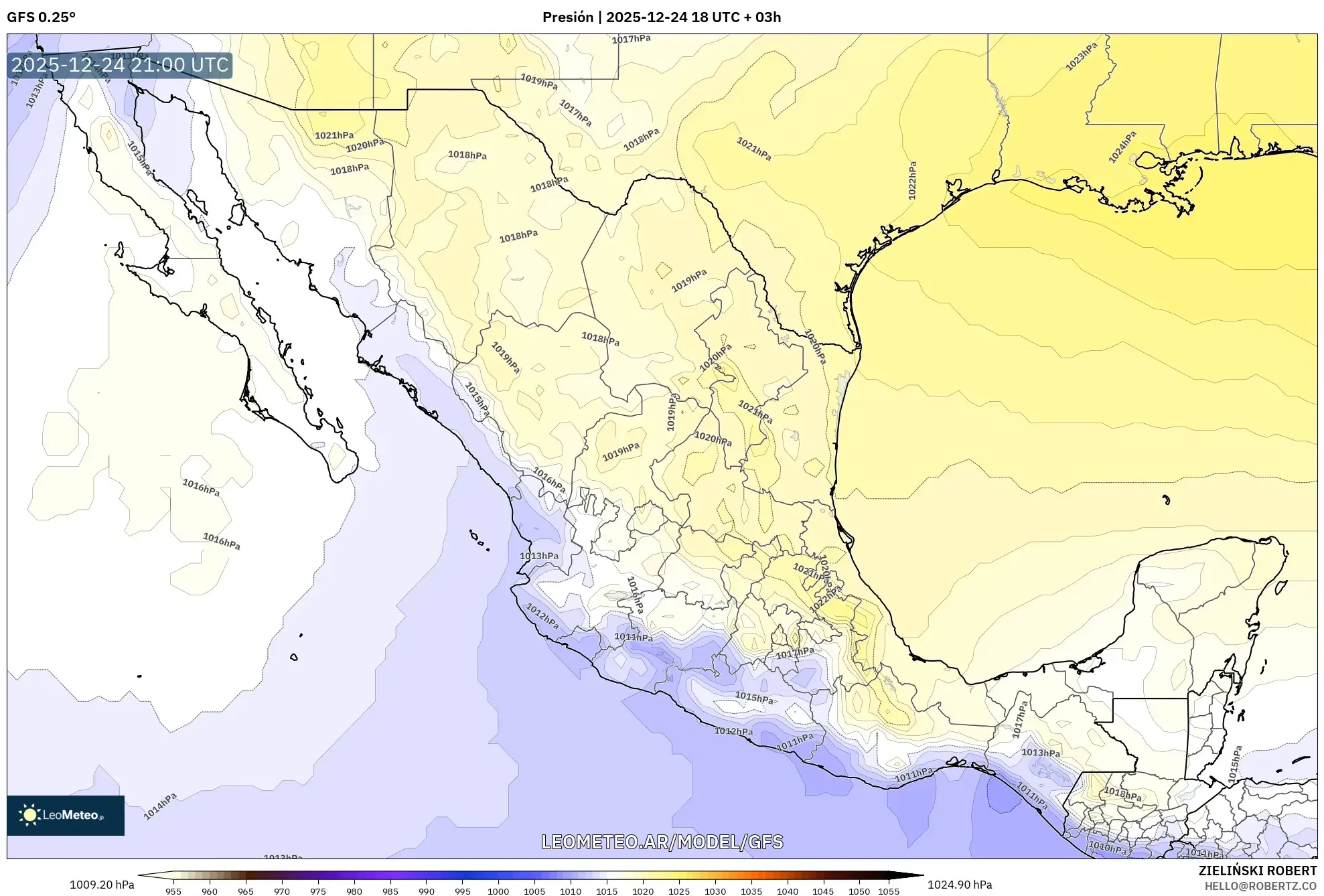 GFS model - Meksyk, Ciśnienie