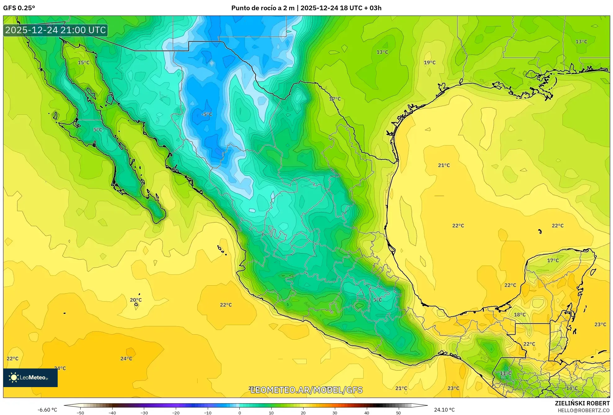 GFS model - Meksyk, Punkt rosy na 2 m