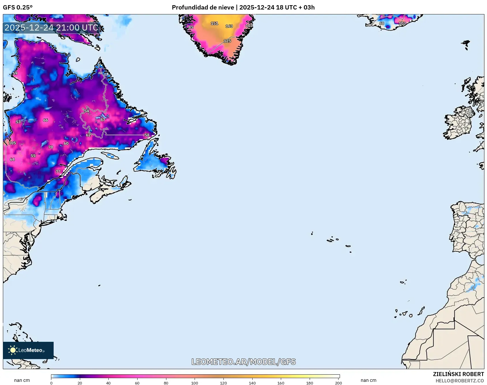 GFS model - Atlantyk Północny, Pokrywa śnieżna