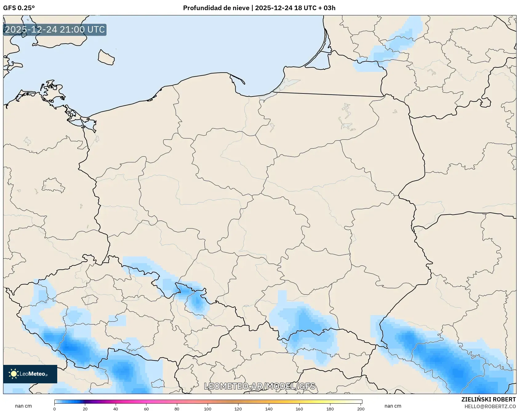 GFS model - Polska, Pokrywa śnieżna