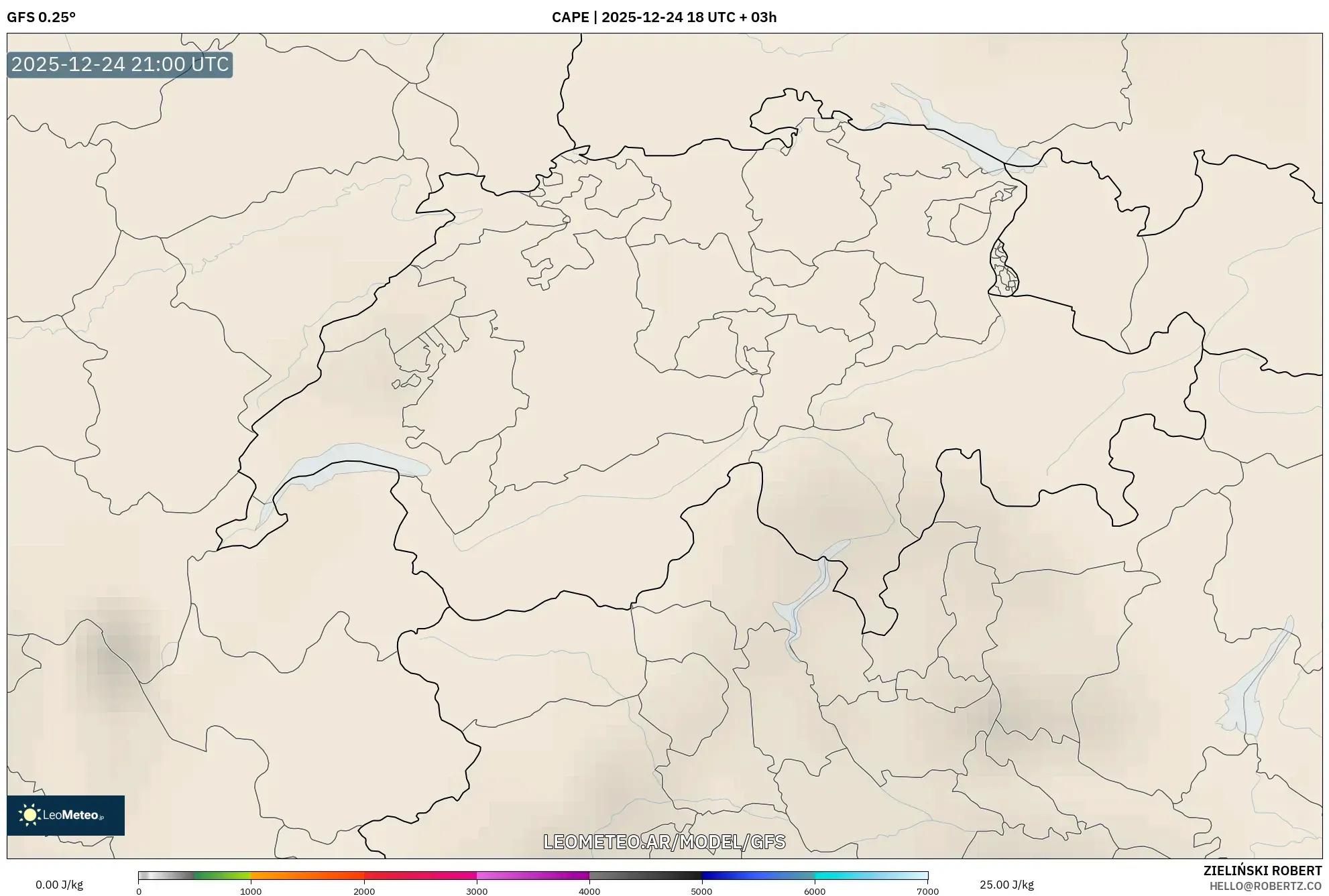 GFS model - Szwajcaria, CAPE