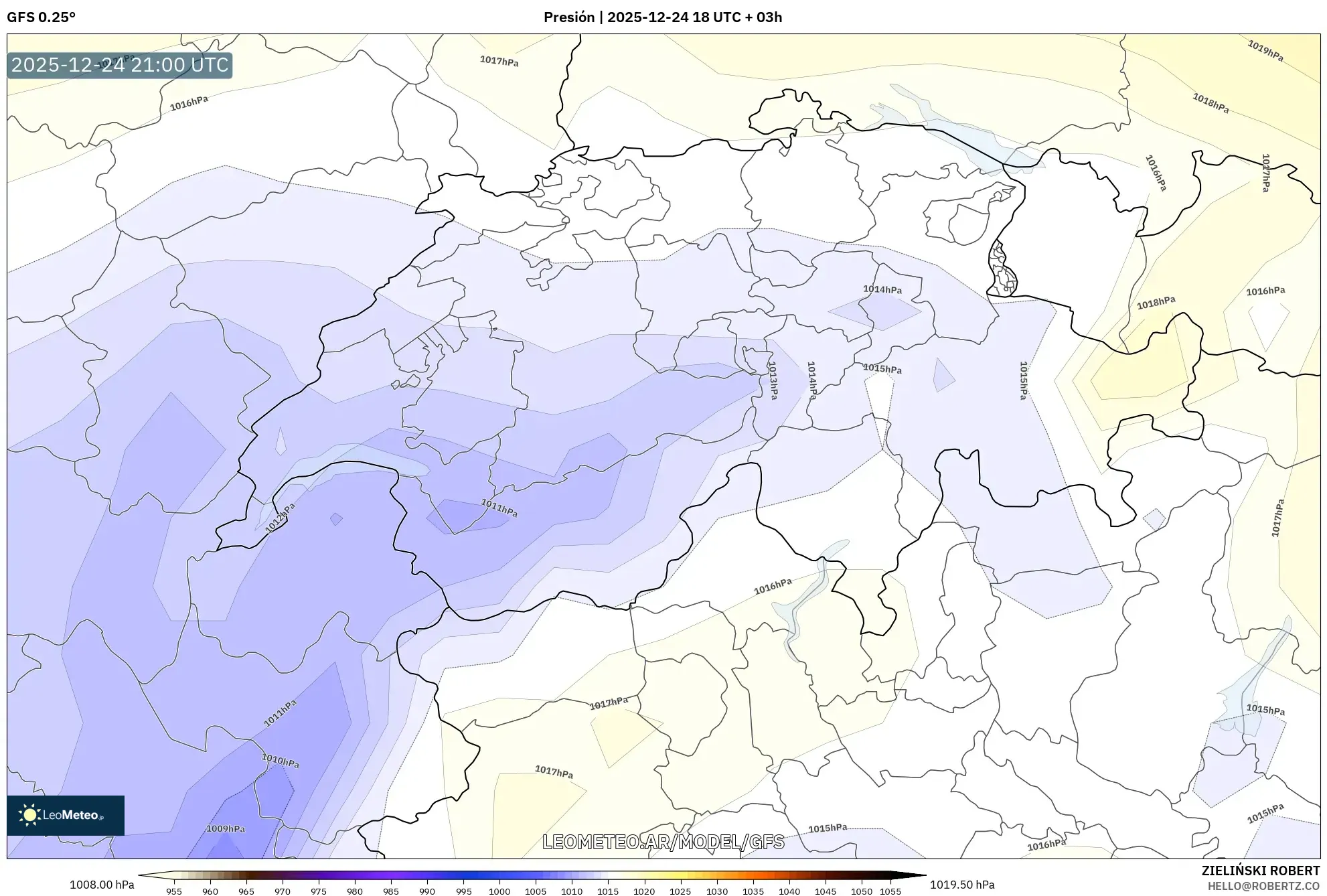 GFS model - Szwajcaria, Ciśnienie