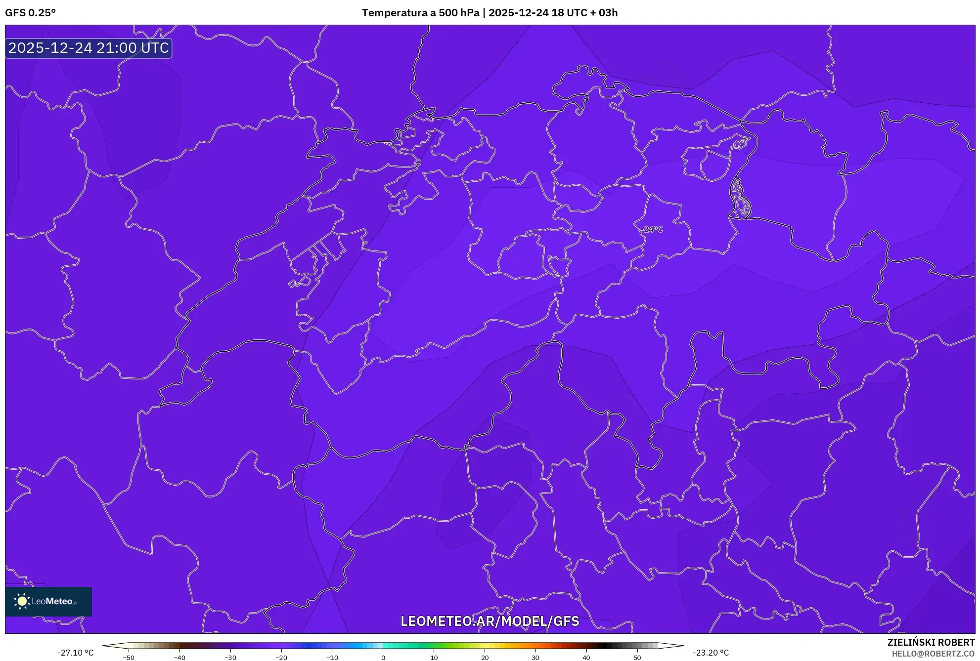 GFS model - Szwajcaria, Temperatura na 500 hPa