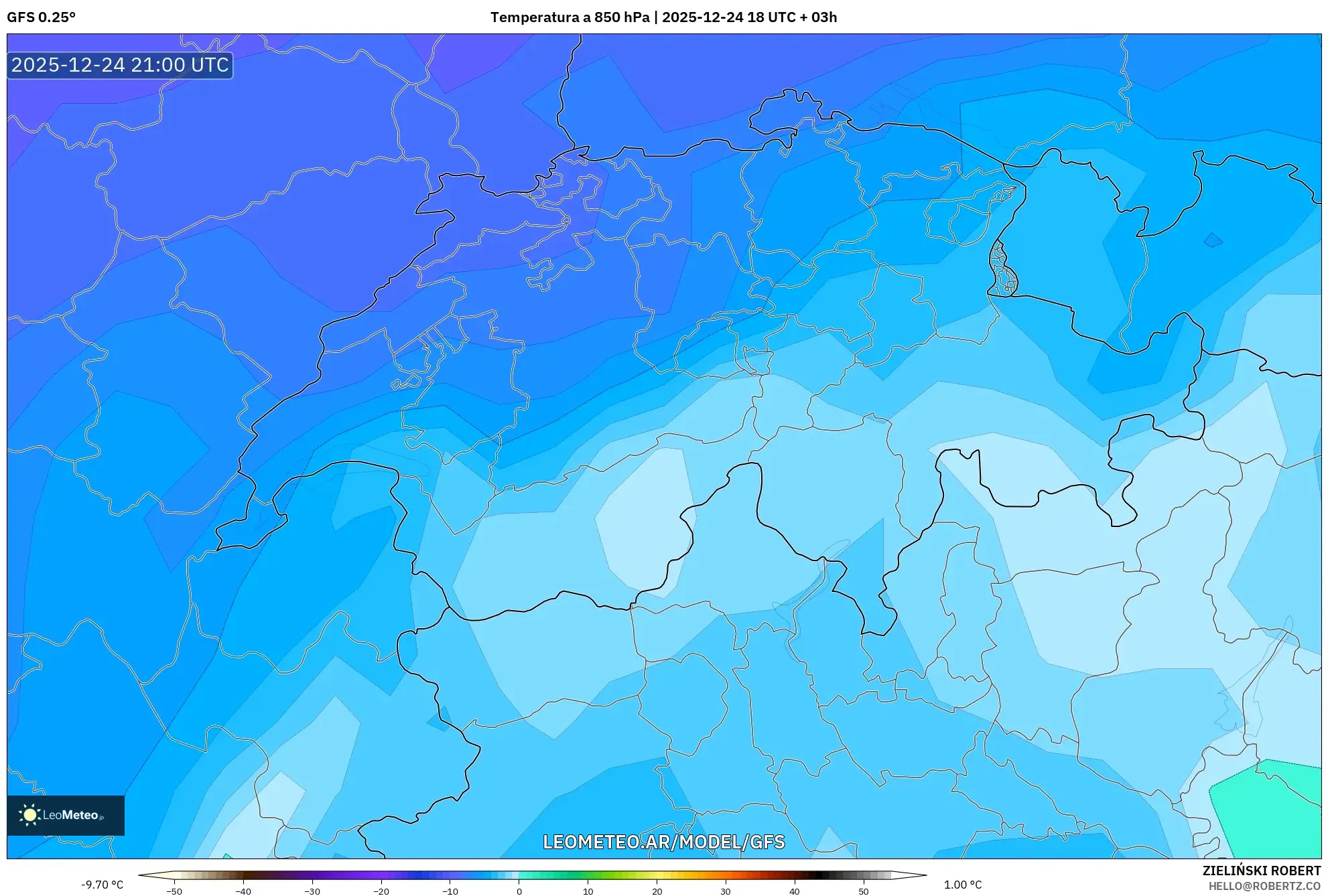GFS model - Szwajcaria, Temperatura na 850 hPa