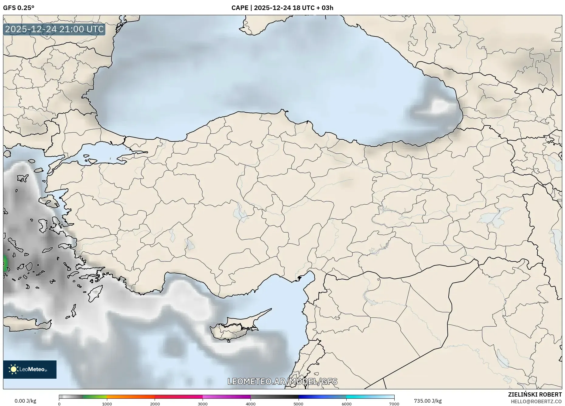 GFS model - Turcja, CAPE