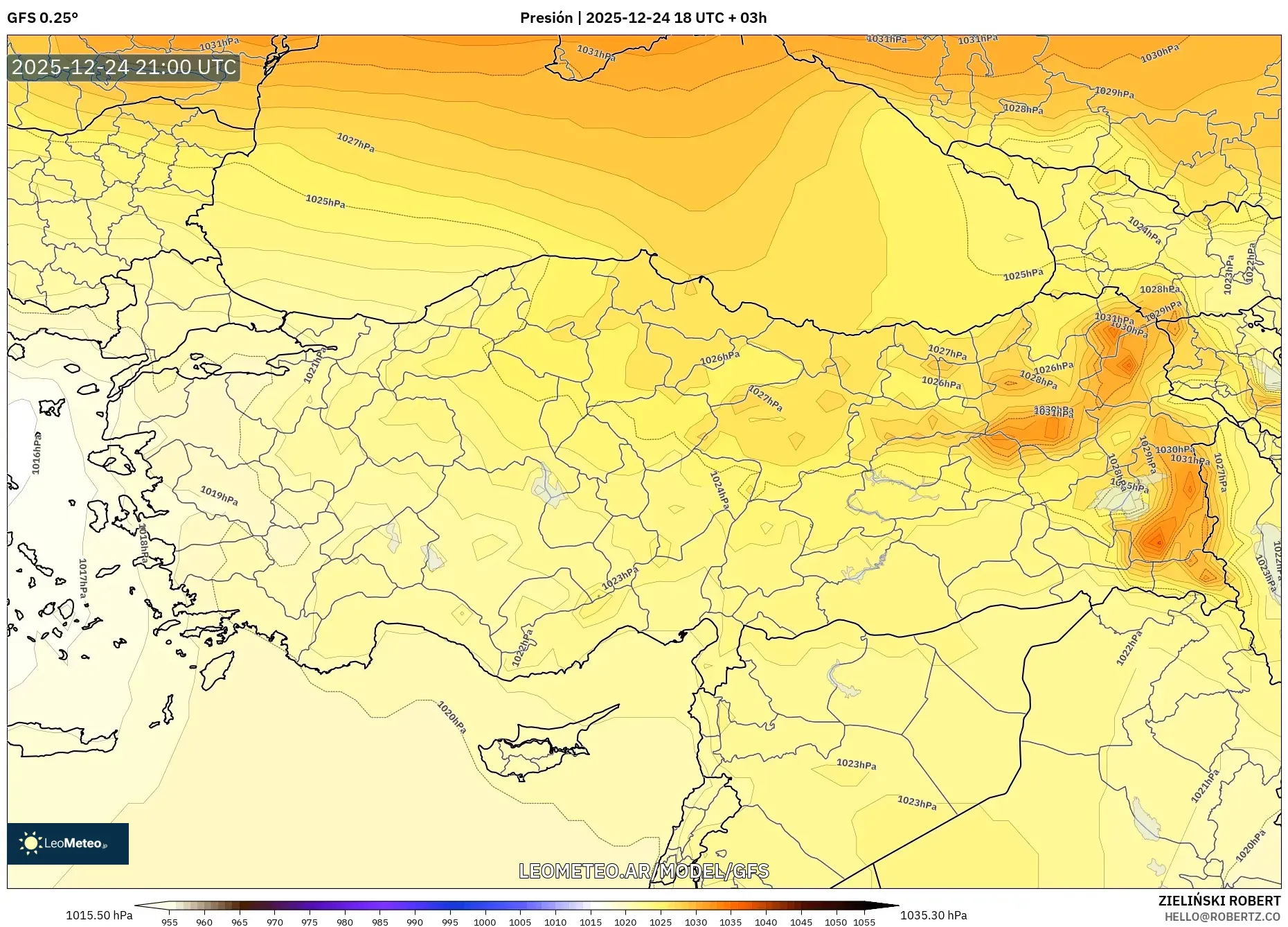 GFS model - Turcja, Ciśnienie