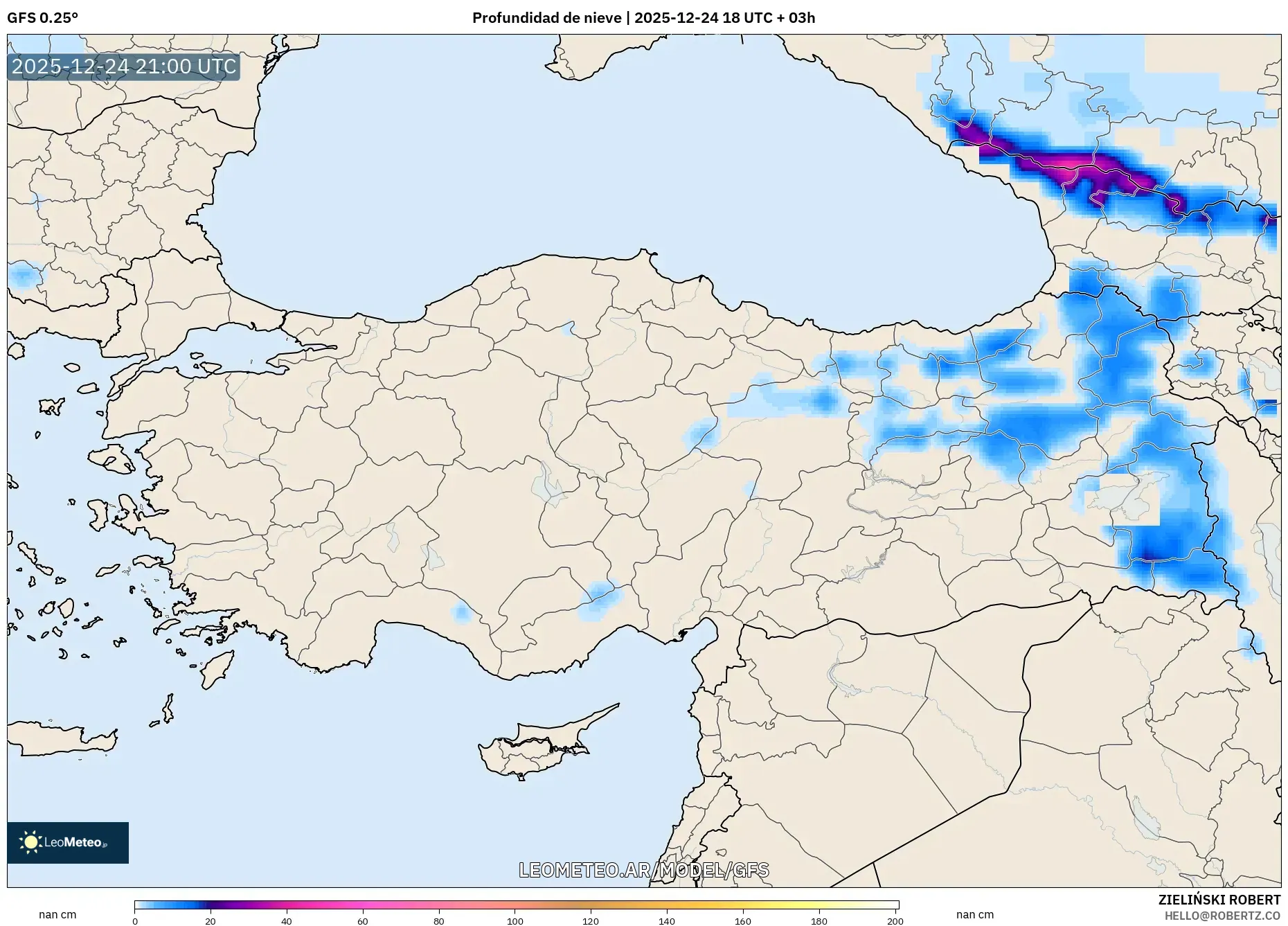 GFS model - Turcja, Pokrywa śnieżna