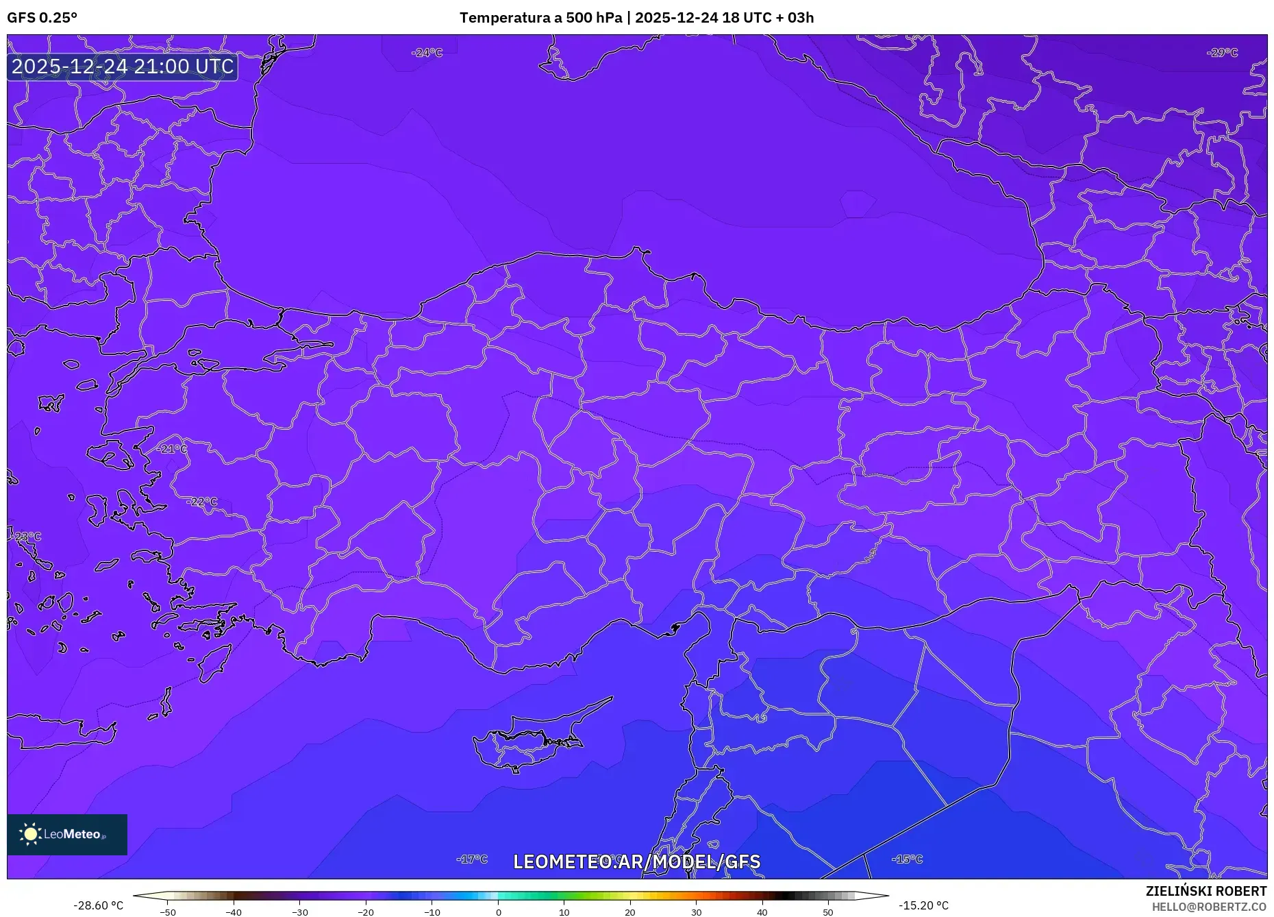 GFS model - Turcja, Temperatura na 500 hPa