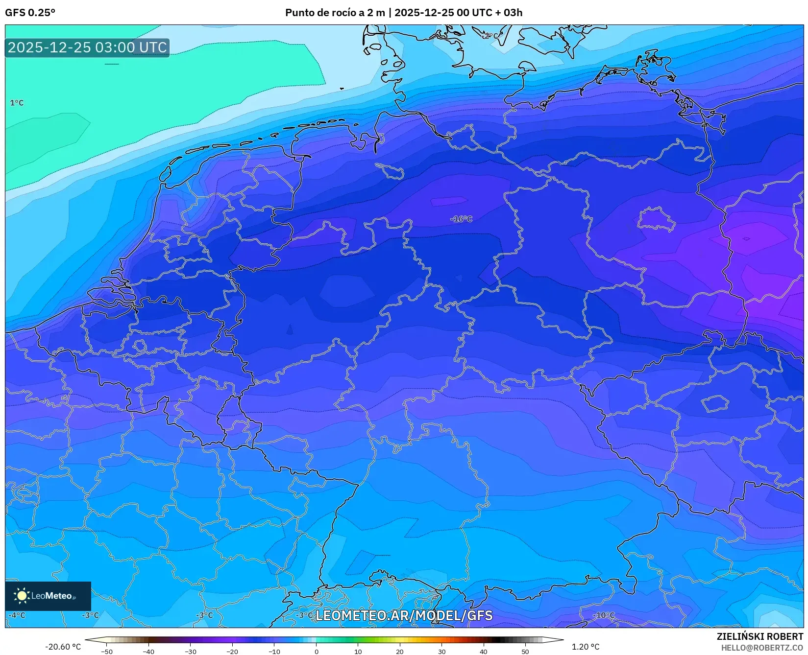 GFS model - Niemcy, Punkt rosy na 2 m