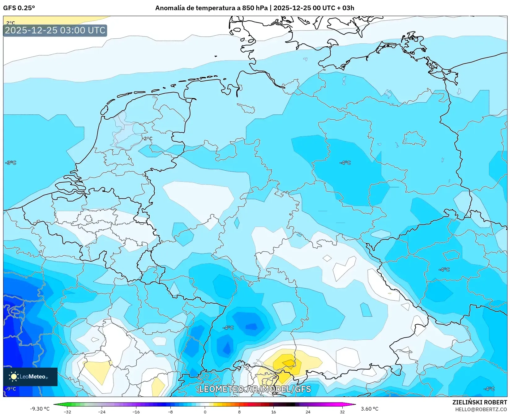 GFS model - Niemcy, Anomalia temperatury na 850 hPa