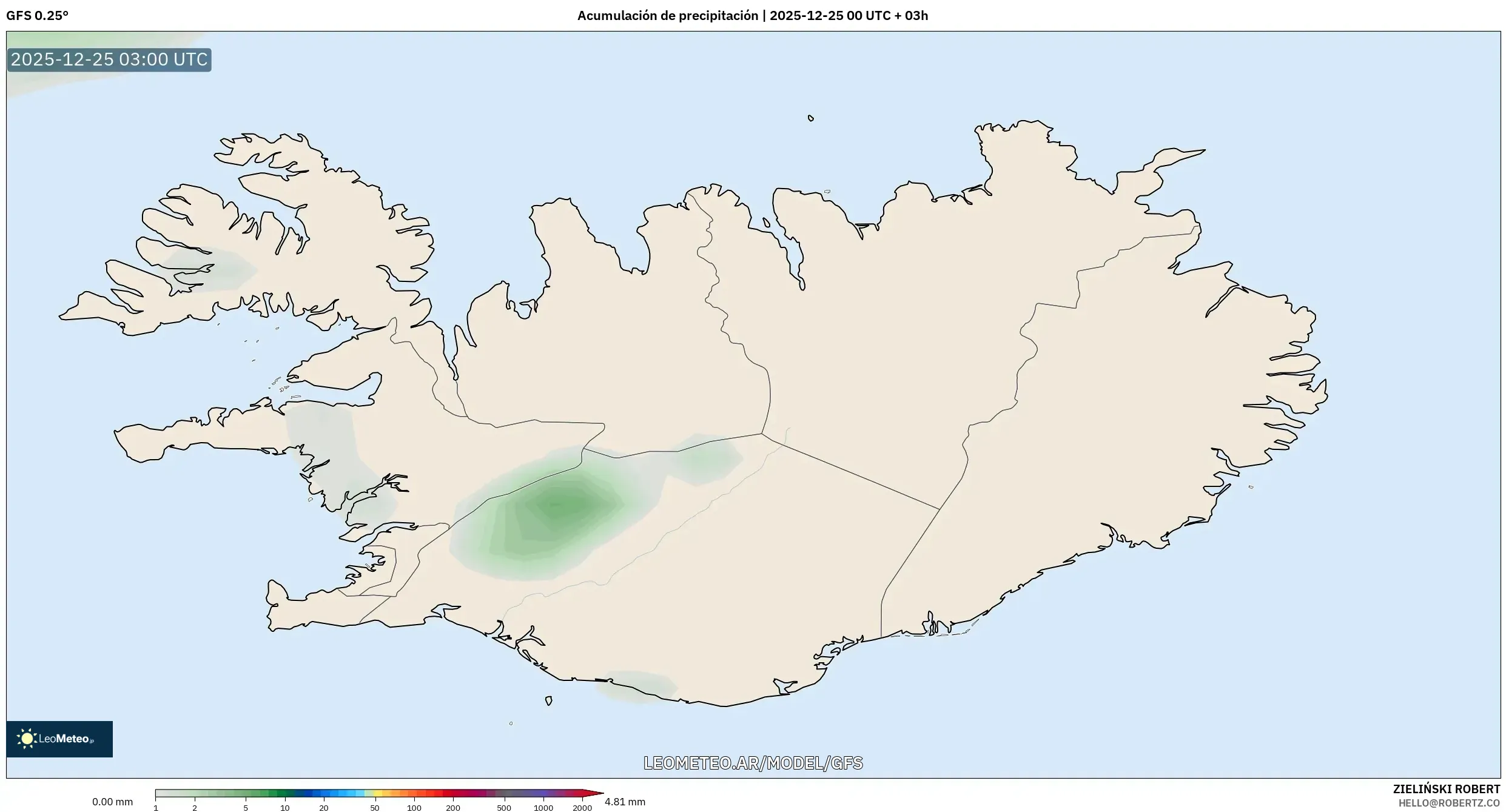 GFS model - Islandia, Suma opadów